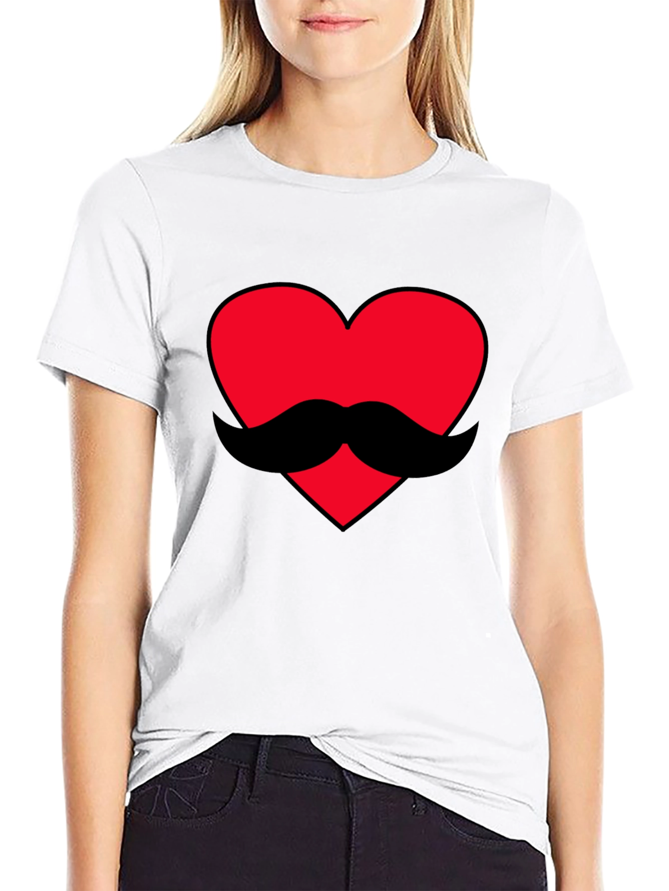 Heart Mustache Graphic Tee - Black