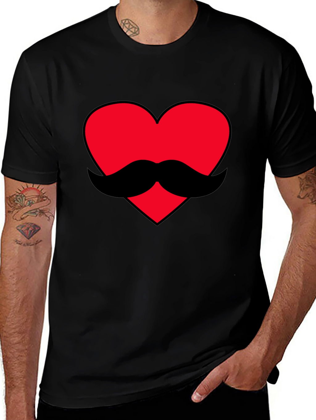 Heart Mustache Graphic Tee - Black