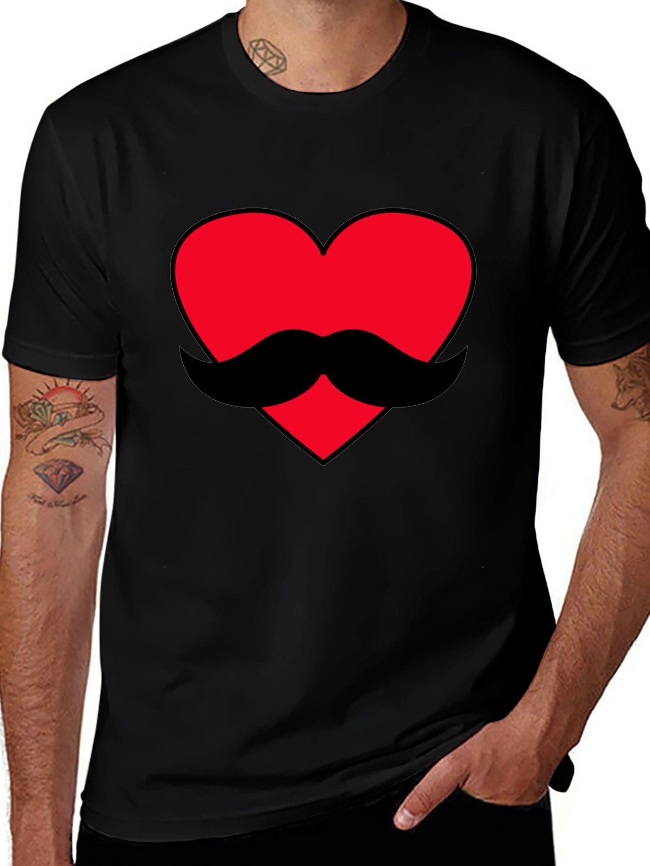 Heart Mustache Graphic Tee - Black