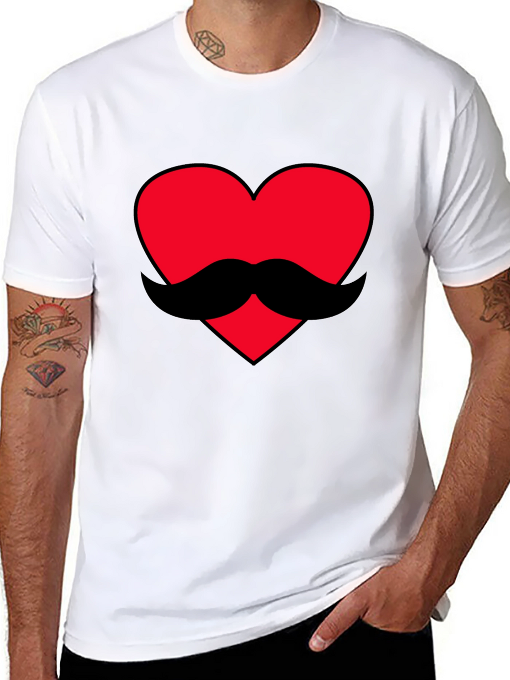 Heart Mustache Graphic Tee - Black