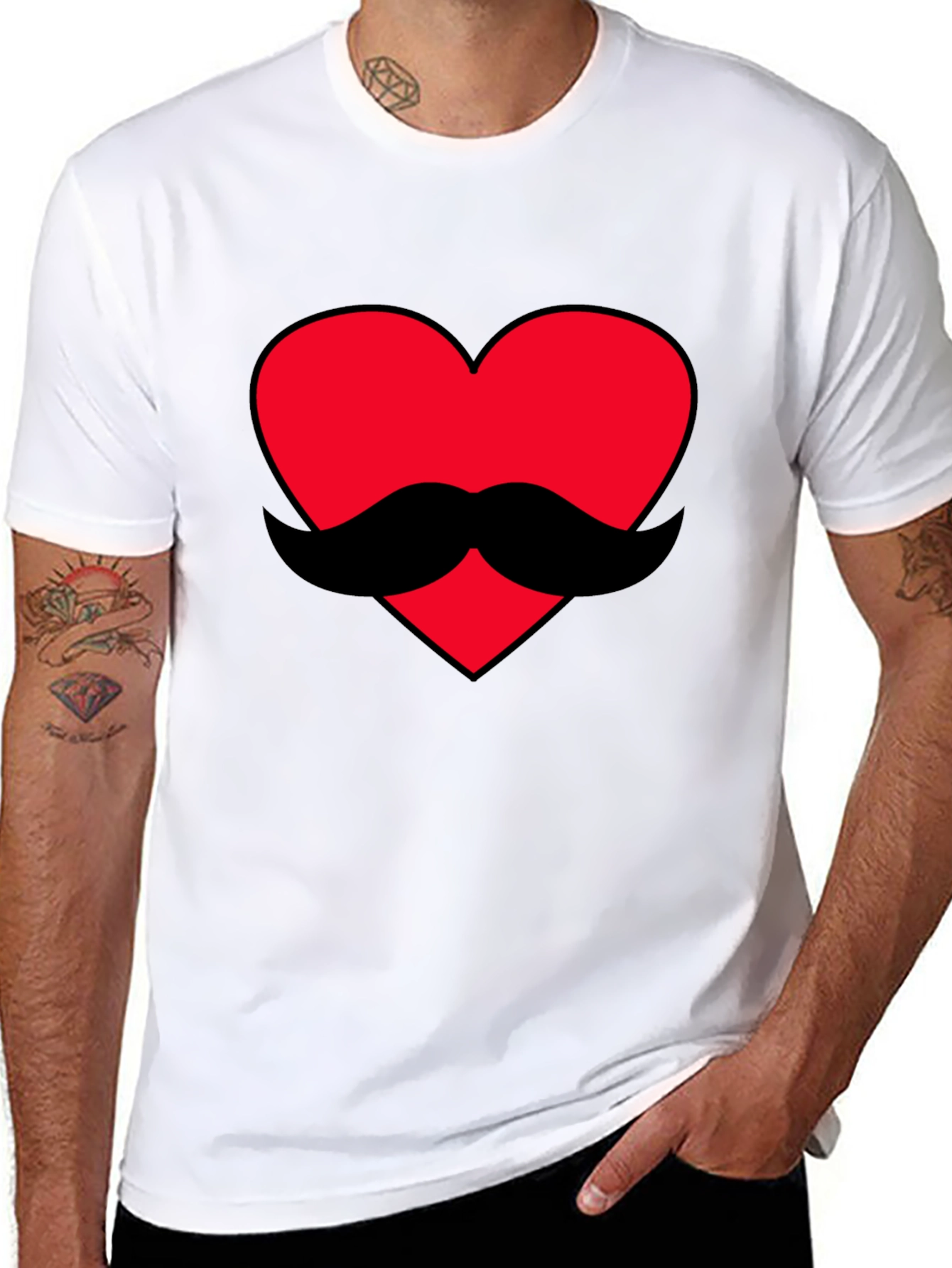 Heart Mustache Graphic Tee - Black