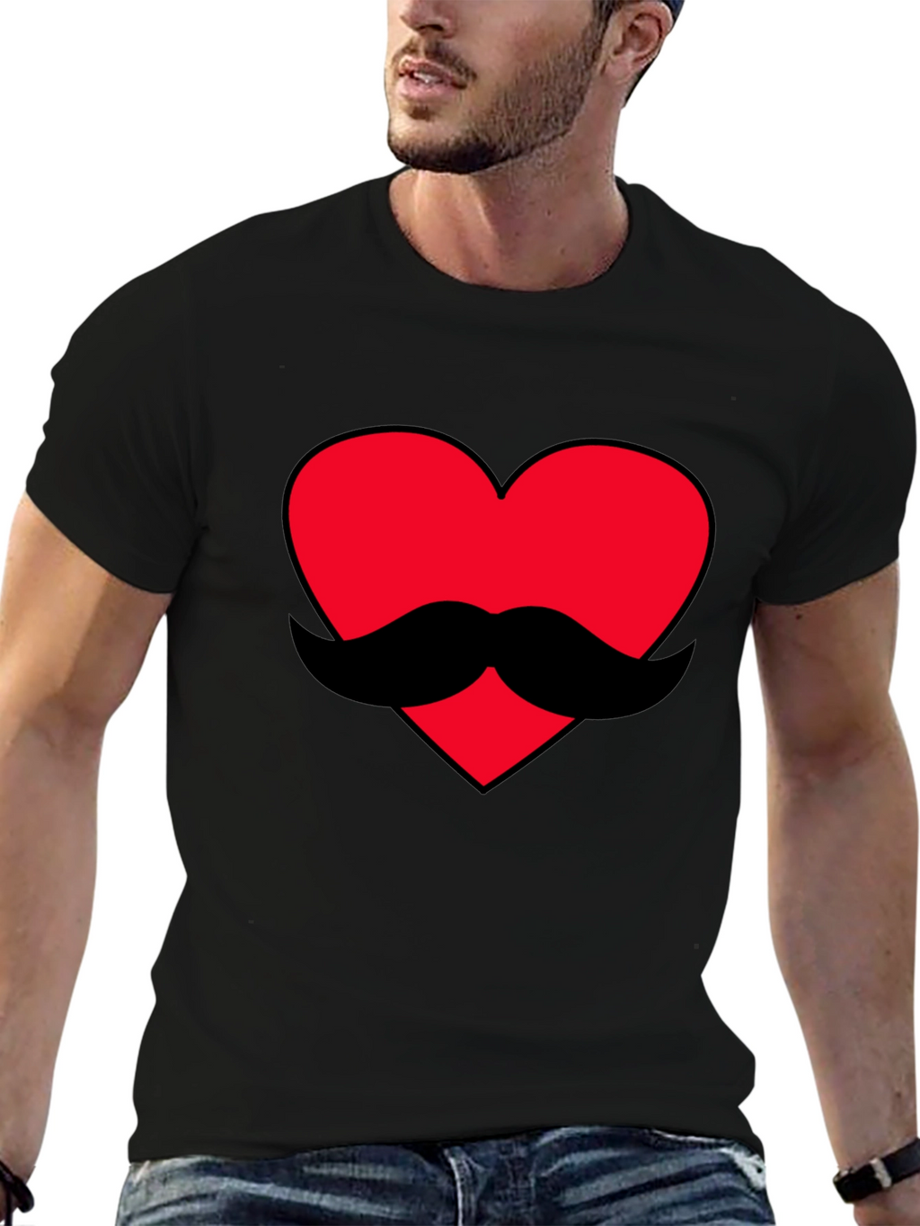 Heart Mustache Graphic Tee - Black