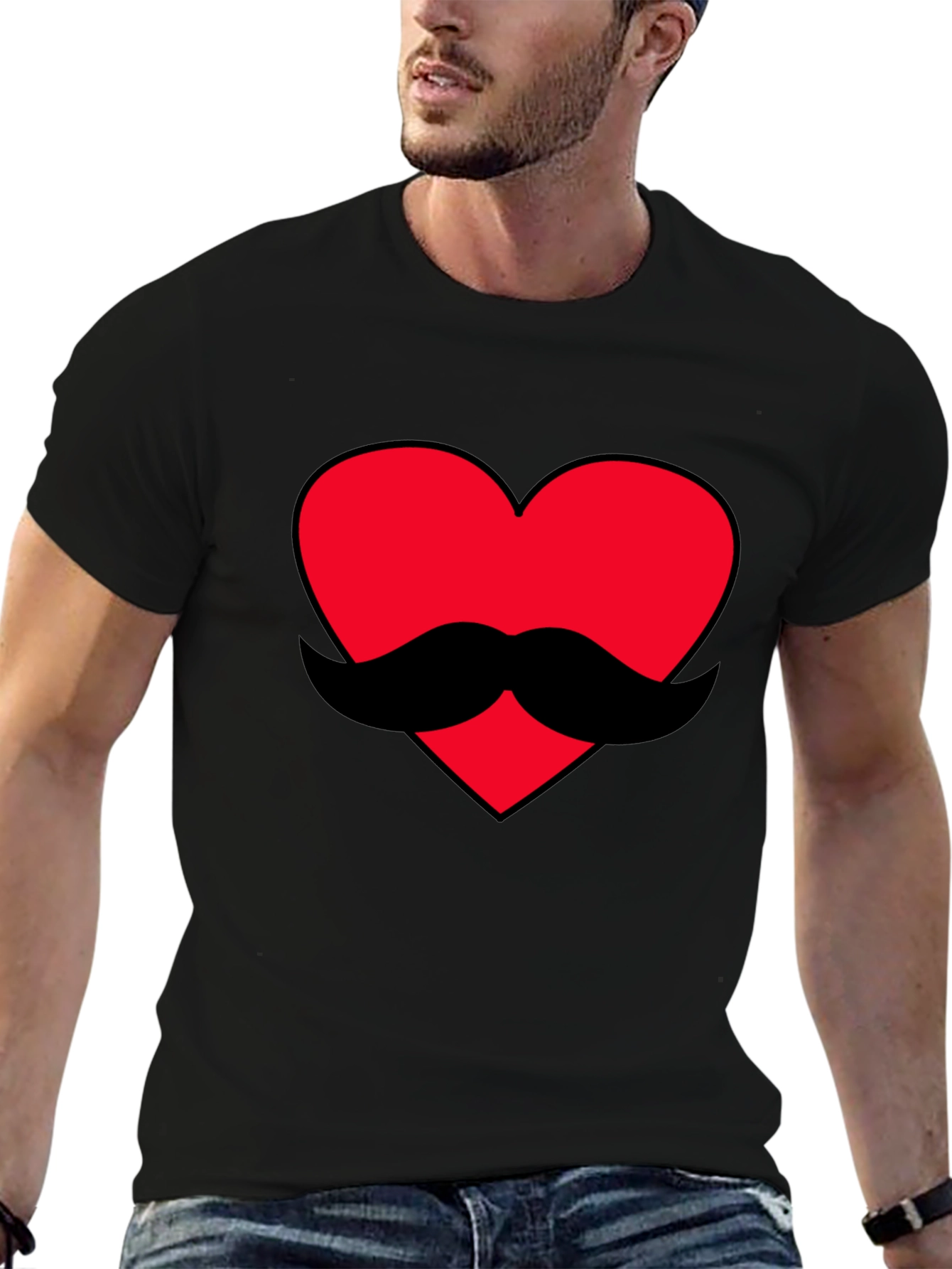 Heart Mustache Graphic Tee - Black