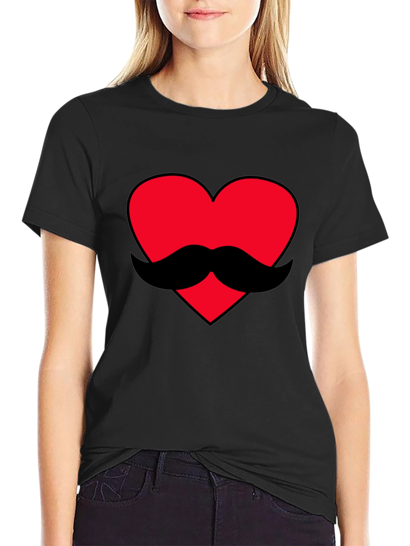 Heart Mustache Graphic Tee - Black