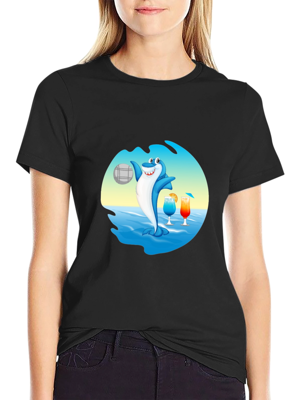 Shark Beach Volleyball Graphic T-Shirt
