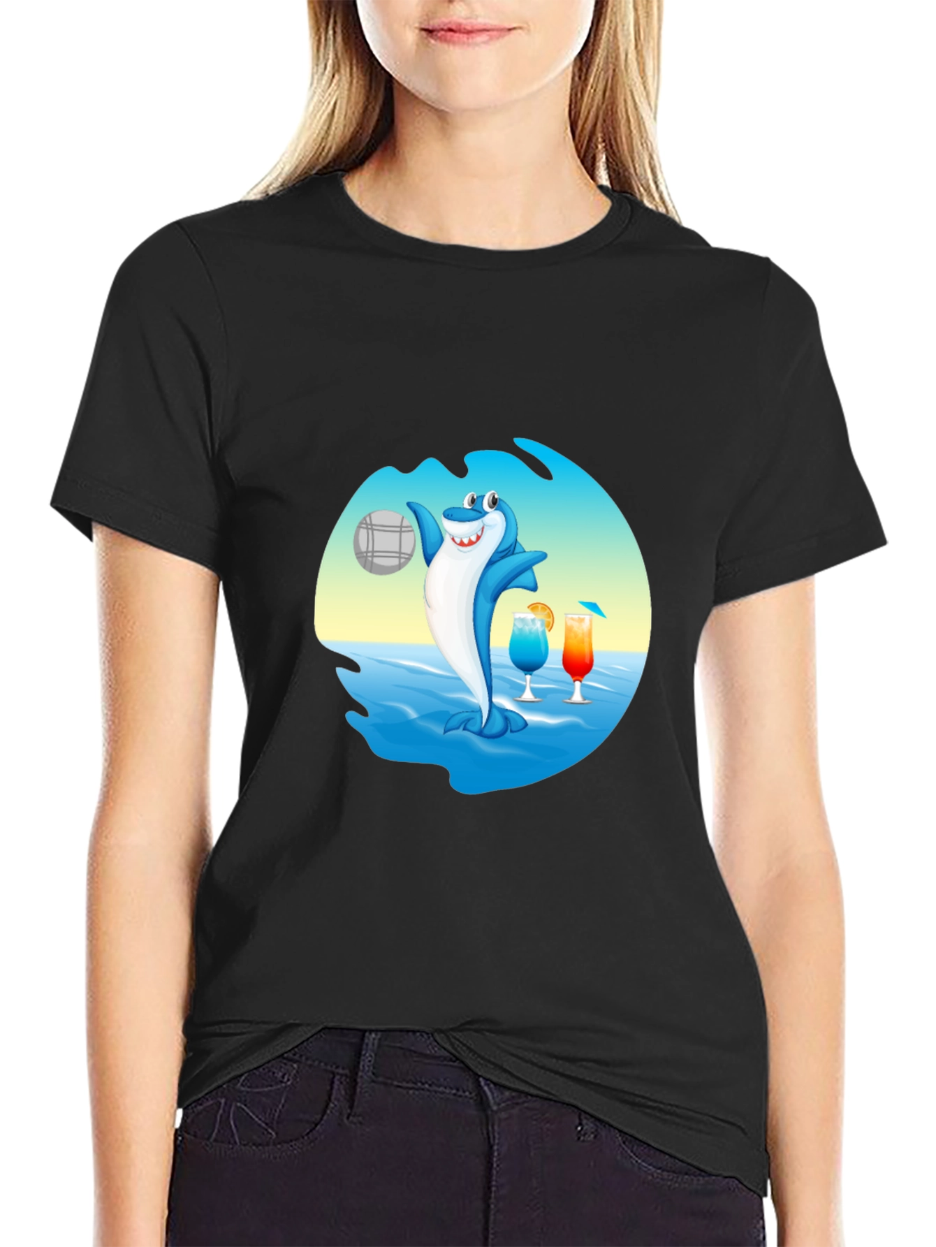 Shark Beach Volleyball Graphic T-Shirt