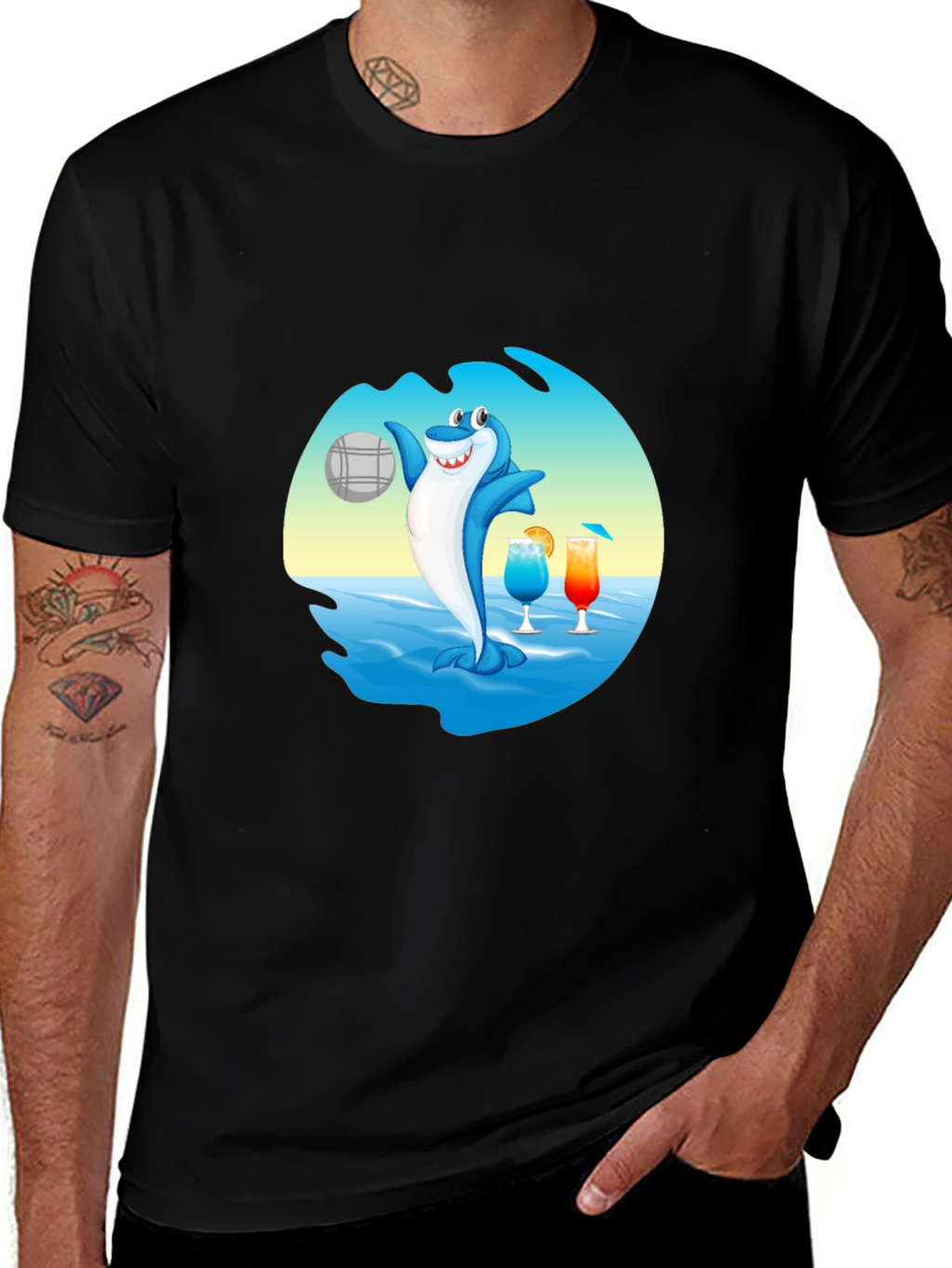 Shark Beach Volleyball Graphic T-Shirt