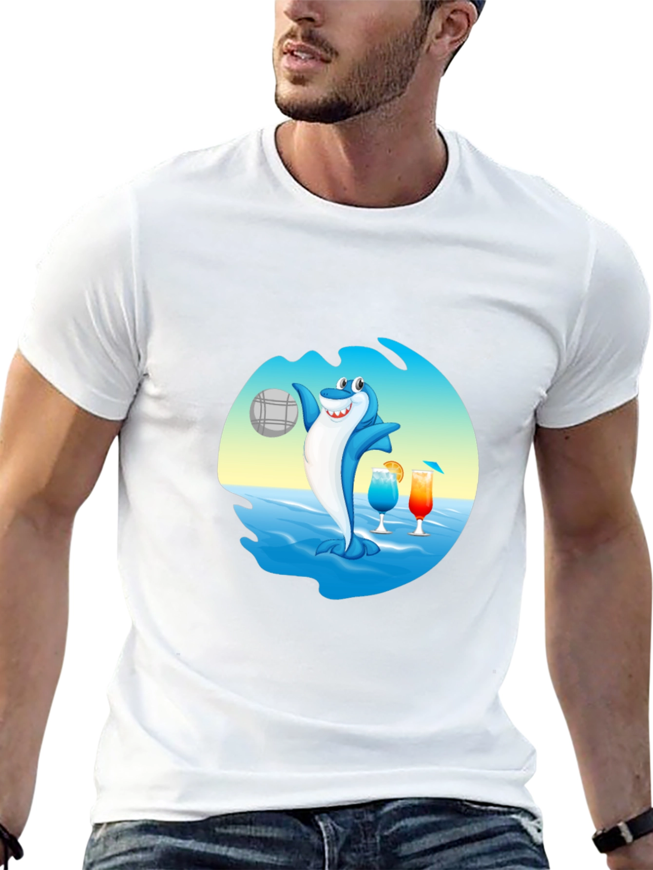 Shark Beach Volleyball Graphic T-Shirt