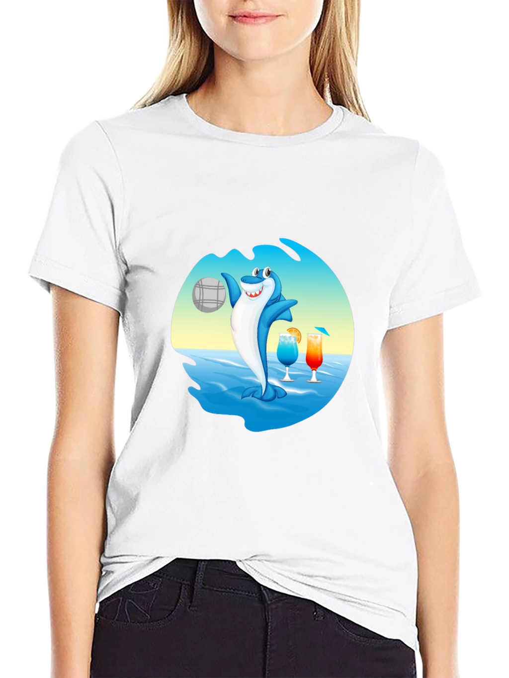 Shark Beach Volleyball Graphic T-Shirt