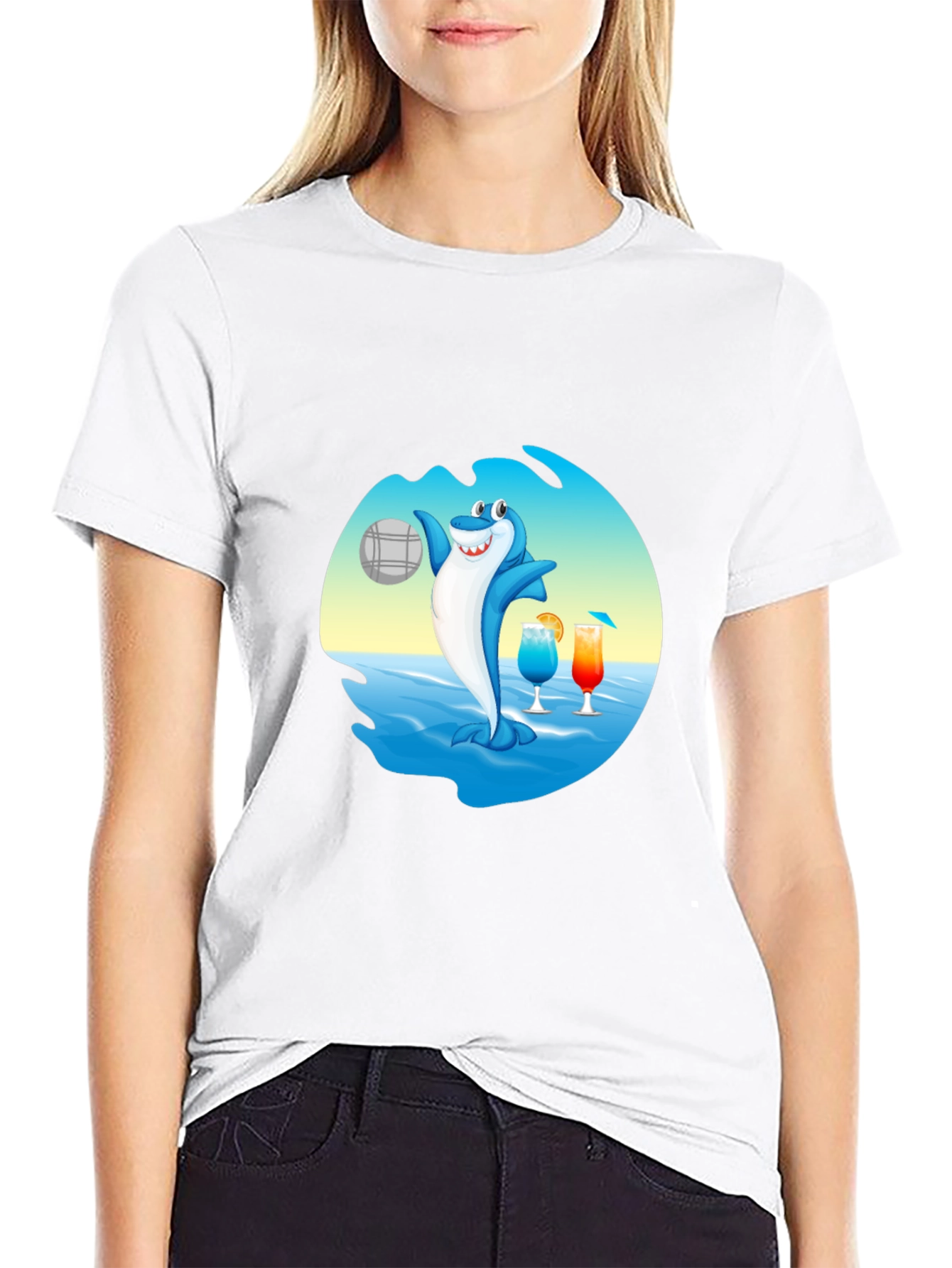 Shark Beach Volleyball Graphic T-Shirt