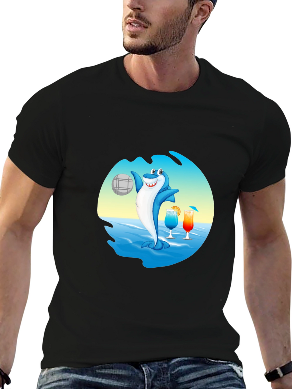 Shark Beach Volleyball Graphic T-Shirt