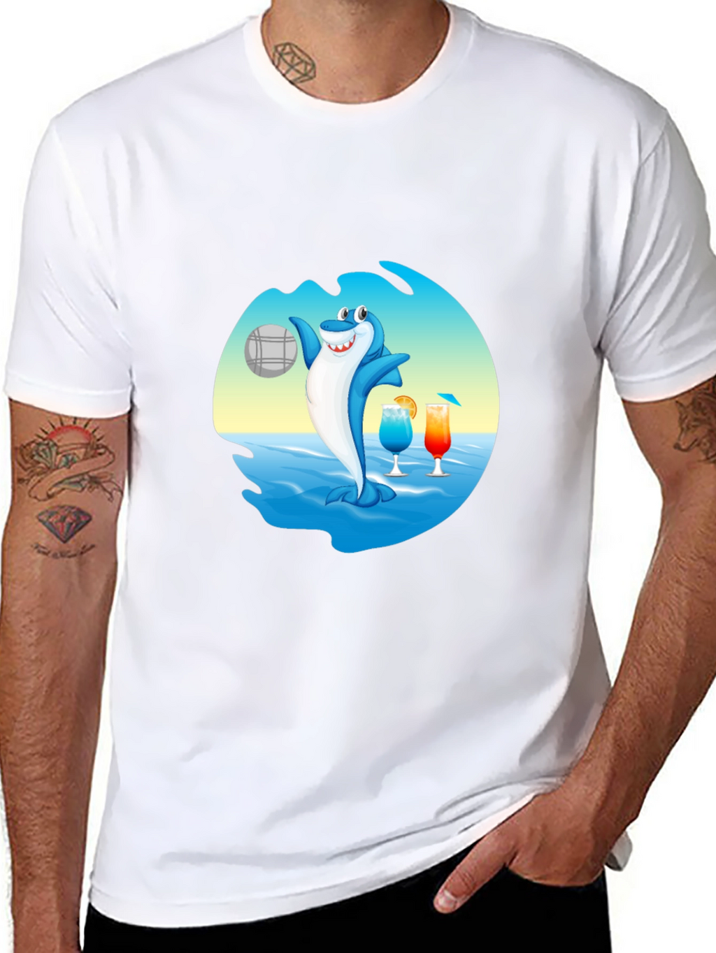Shark Beach Volleyball Graphic T-Shirt