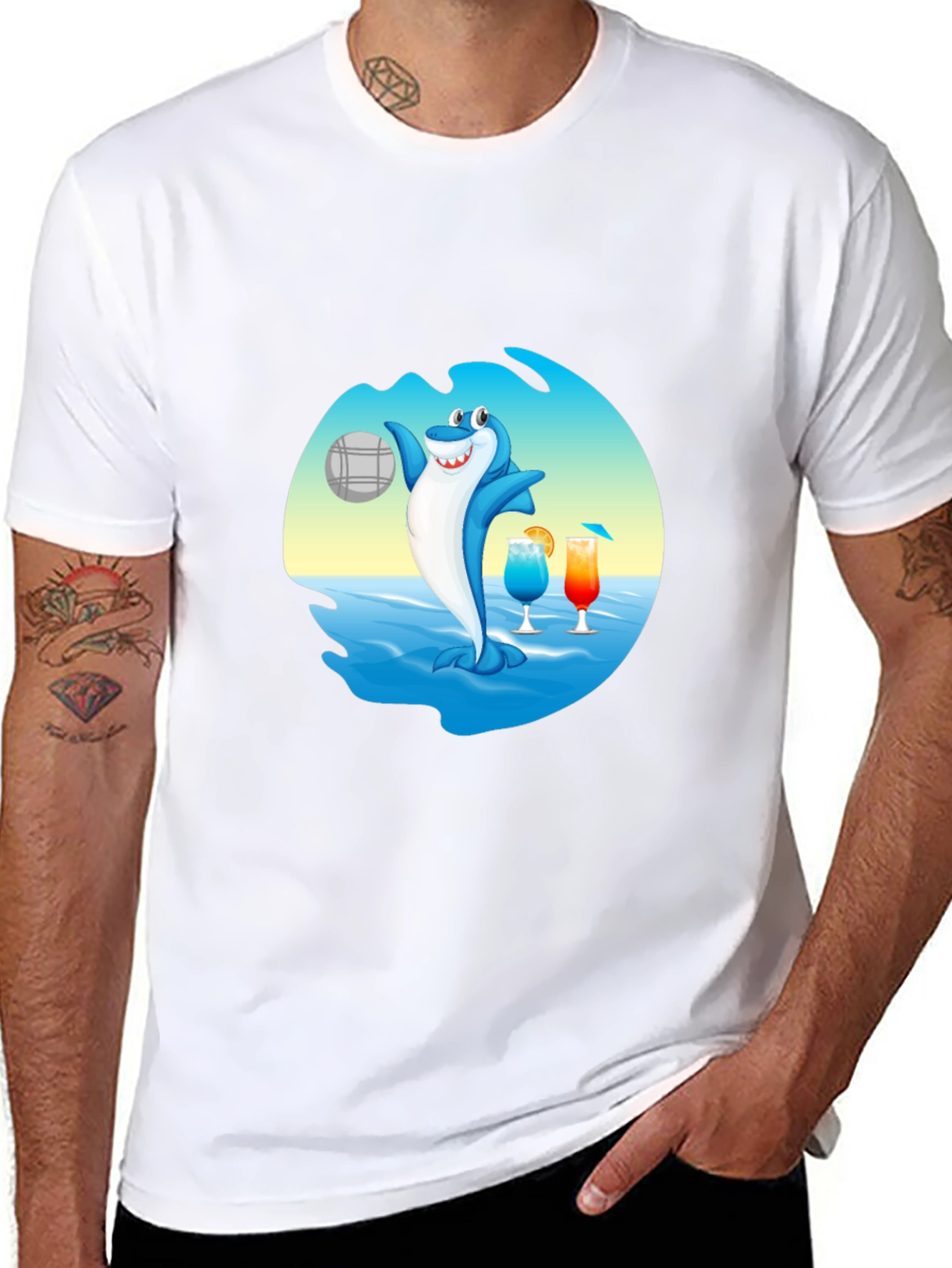 Shark Beach Volleyball Graphic T-Shirt