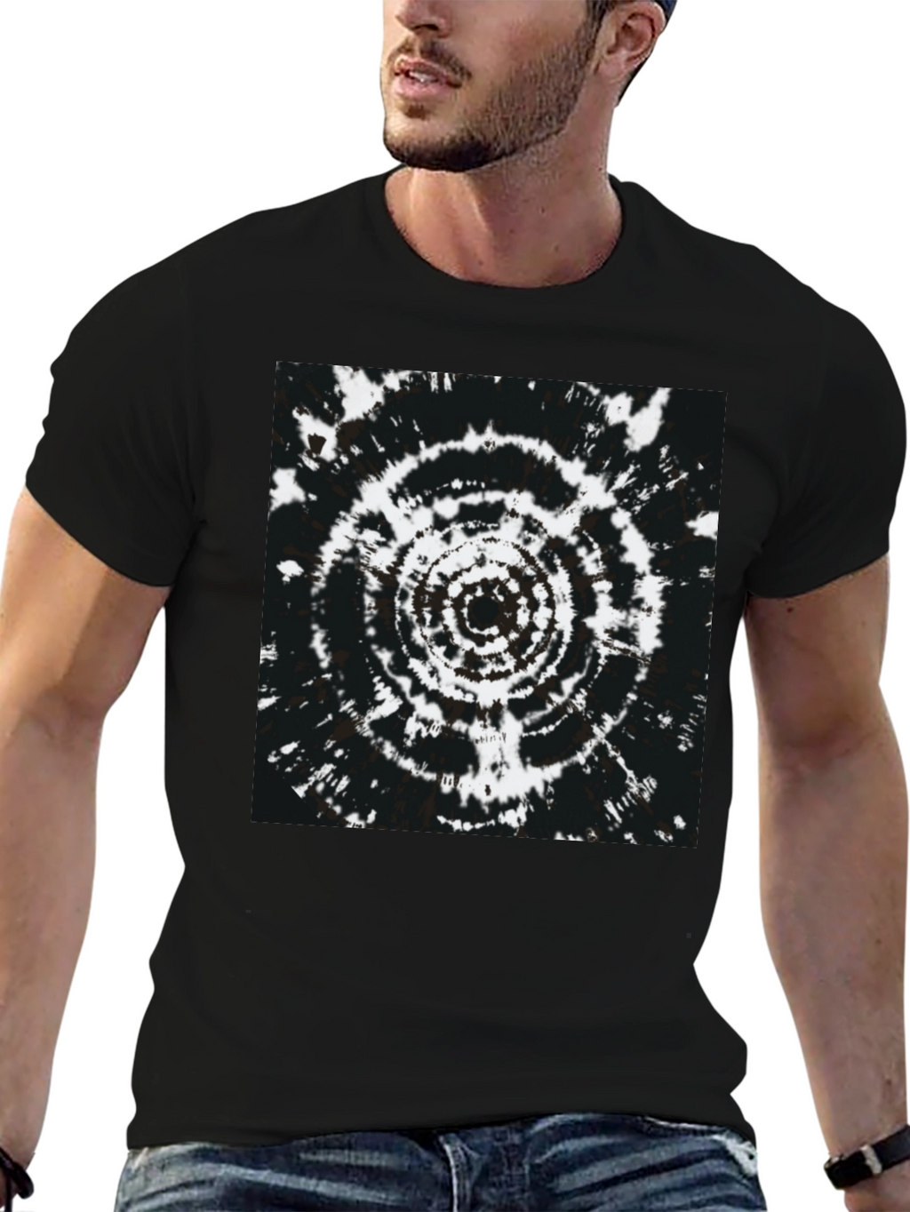 Black T-Shirt with Psychedelic Circle Design