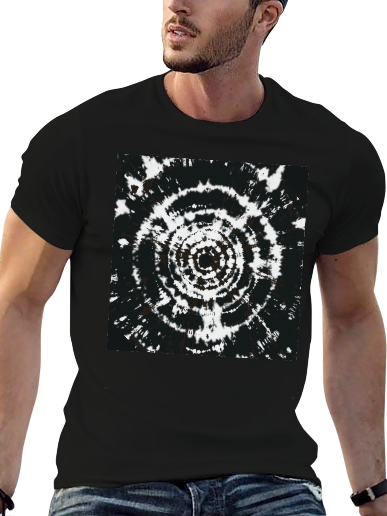 Black T-Shirt with Psychedelic Circle Design