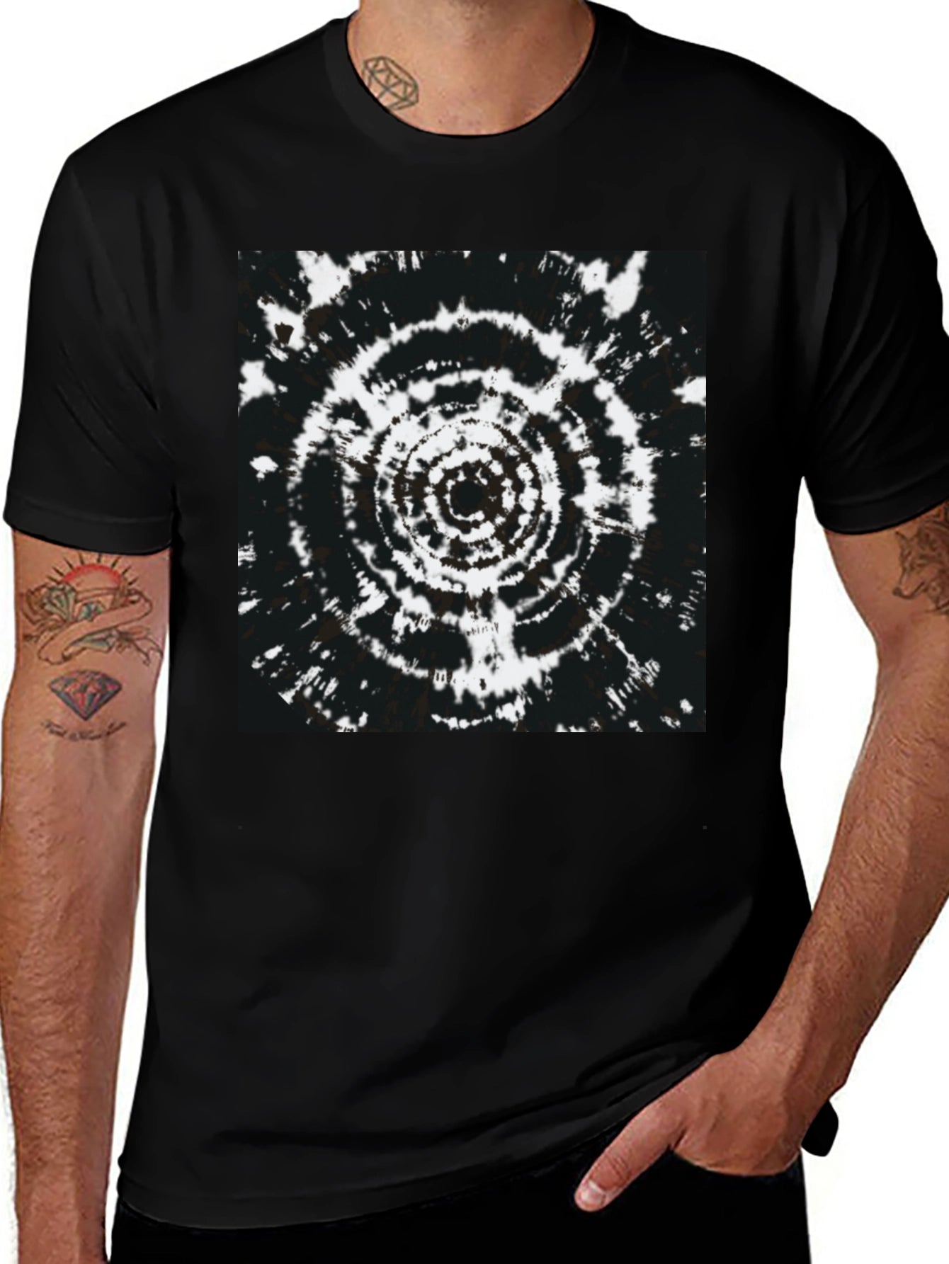 Black T-Shirt with Psychedelic Circle Design