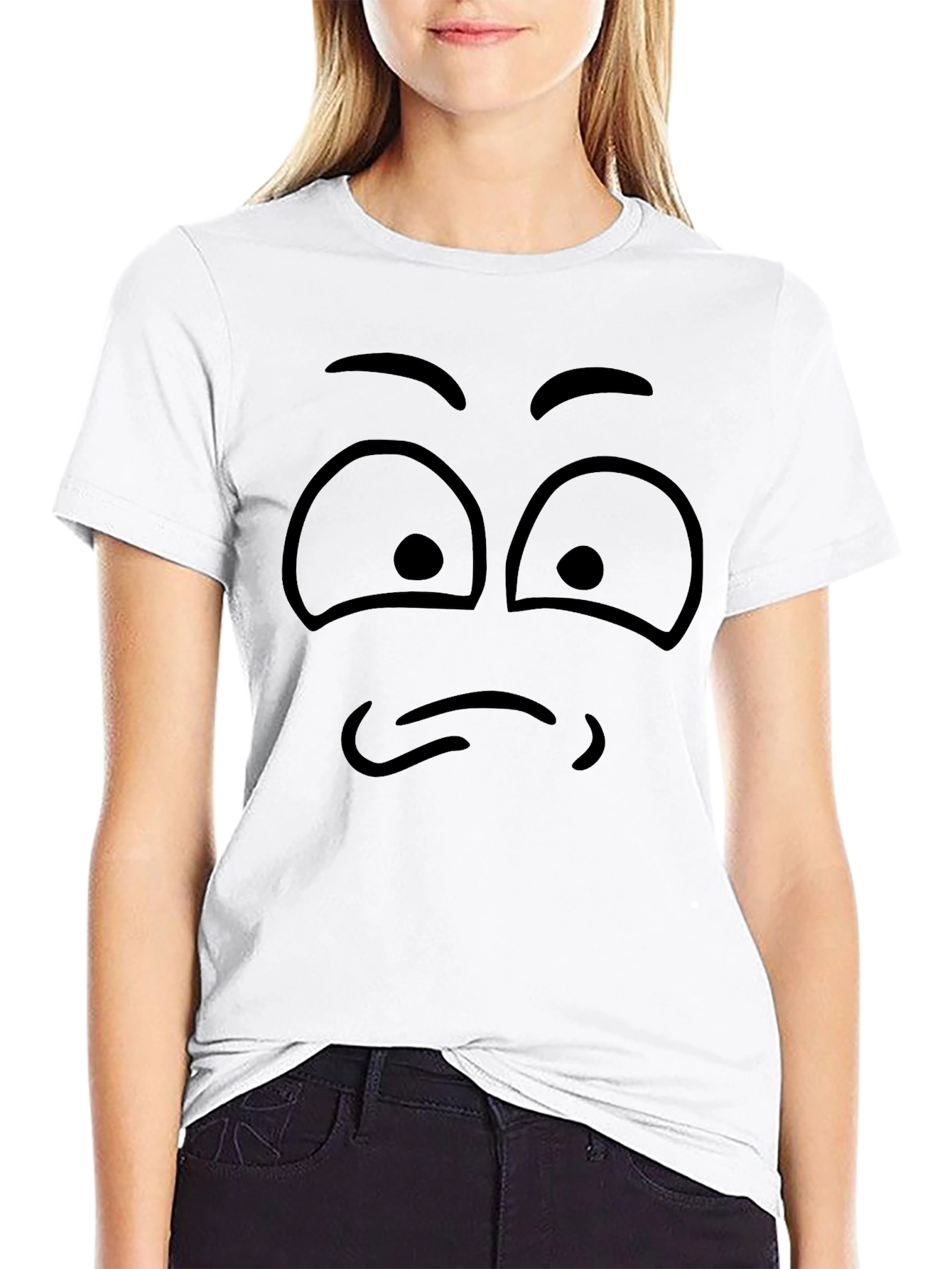 Sad Face Graphic Black T-Shirt