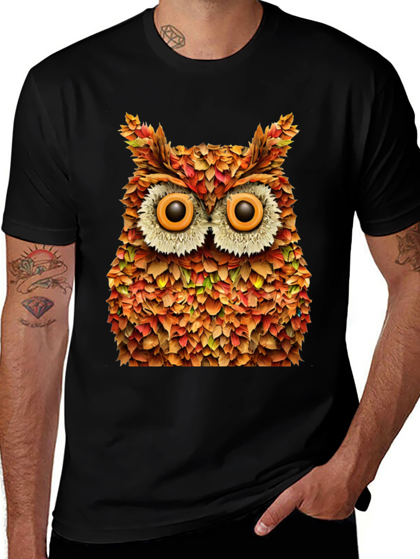 Autumn Owl Graphic T-Shirt - Nature Inspired Design
