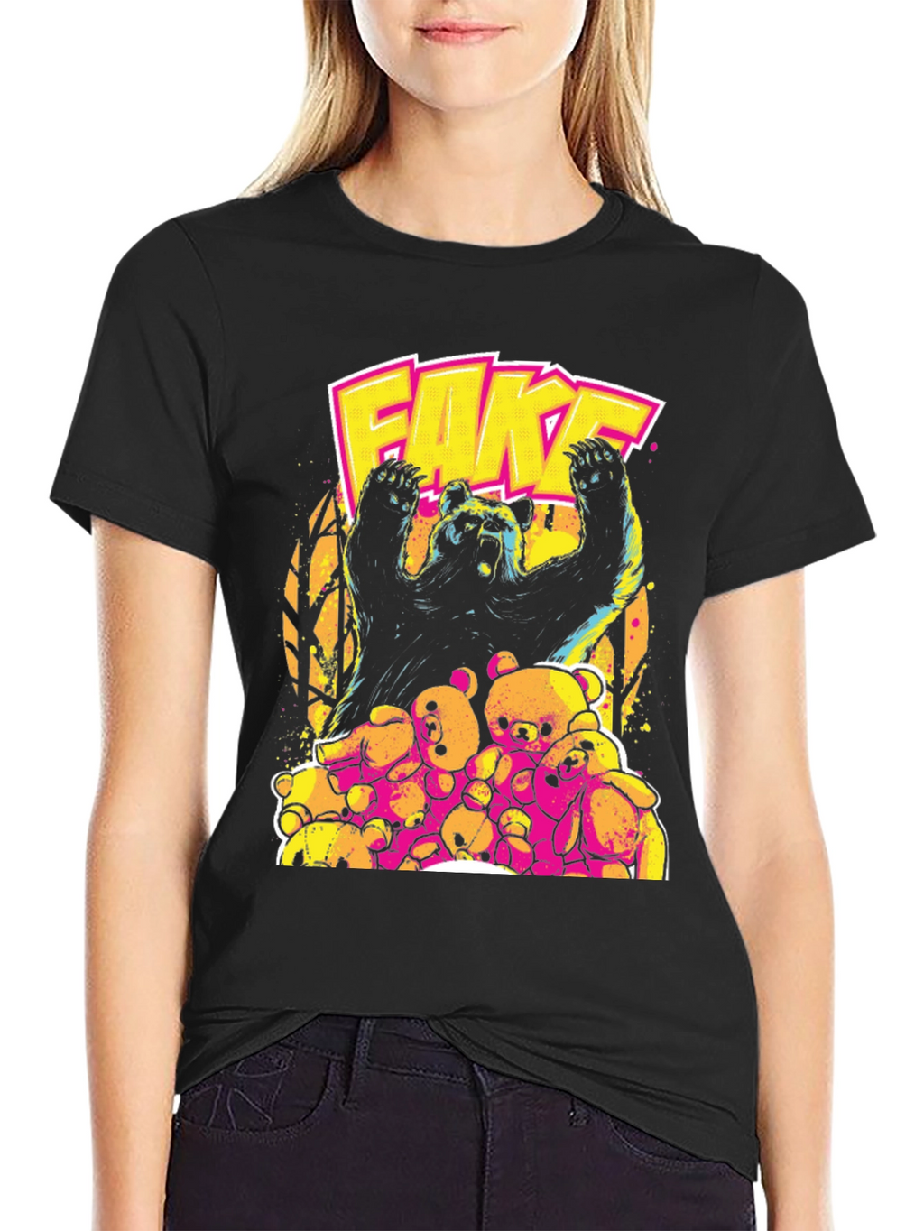 Fake Bear Graphic Print Crew Neck T-Shirt