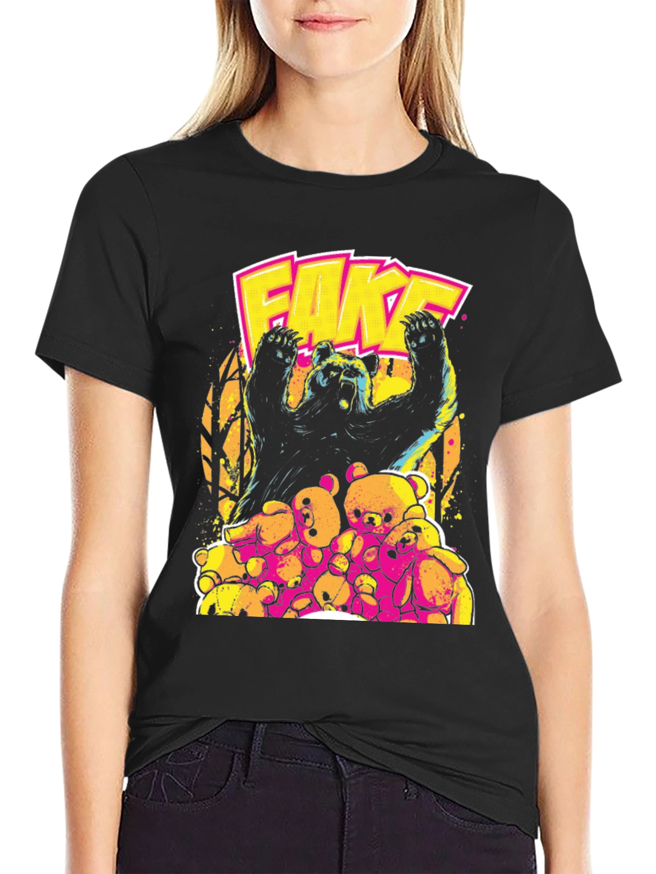 Fake Bear Graphic Print Crew Neck T-Shirt