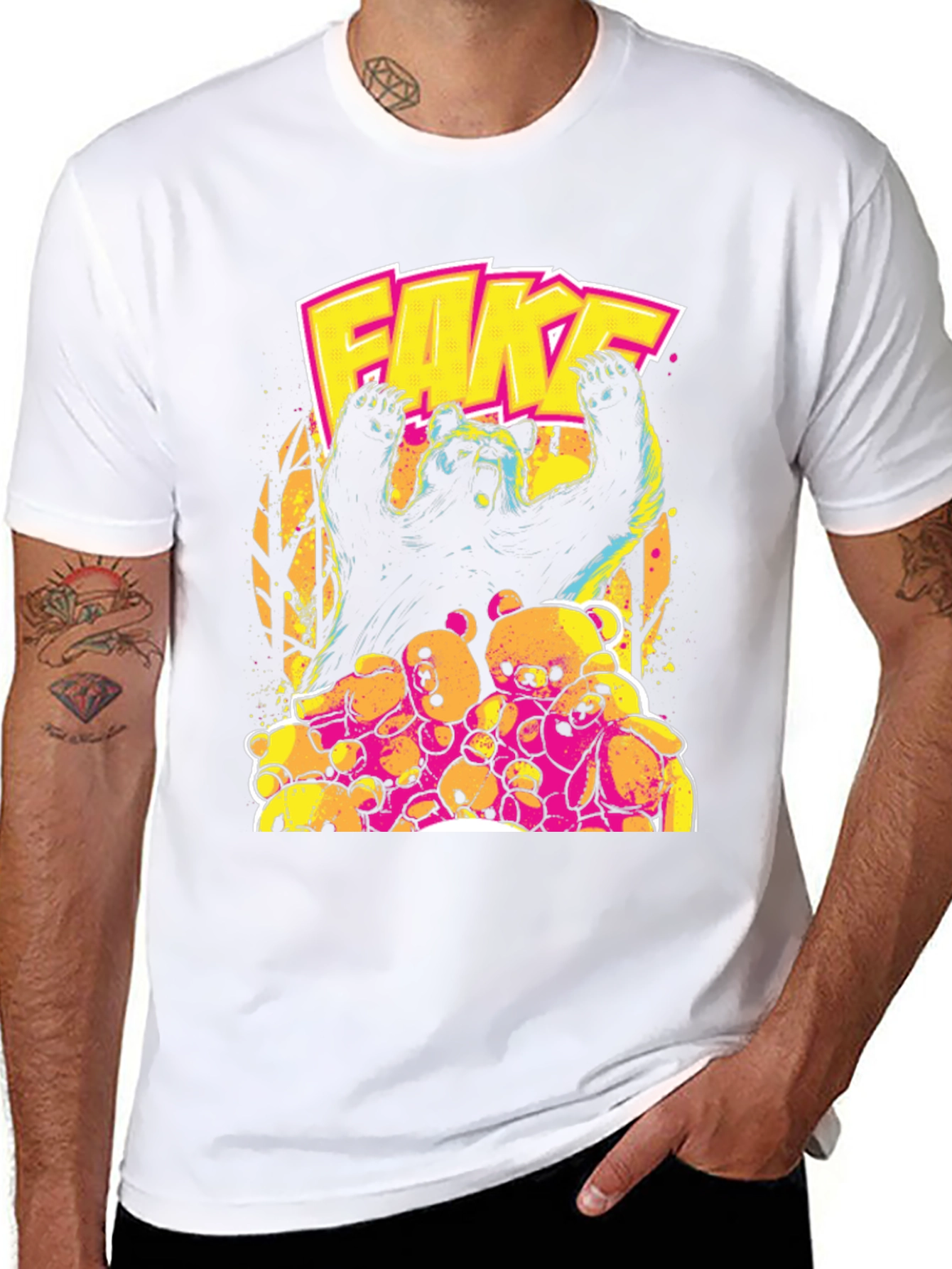 Fake Bear Graphic Print Crew Neck T-Shirt
