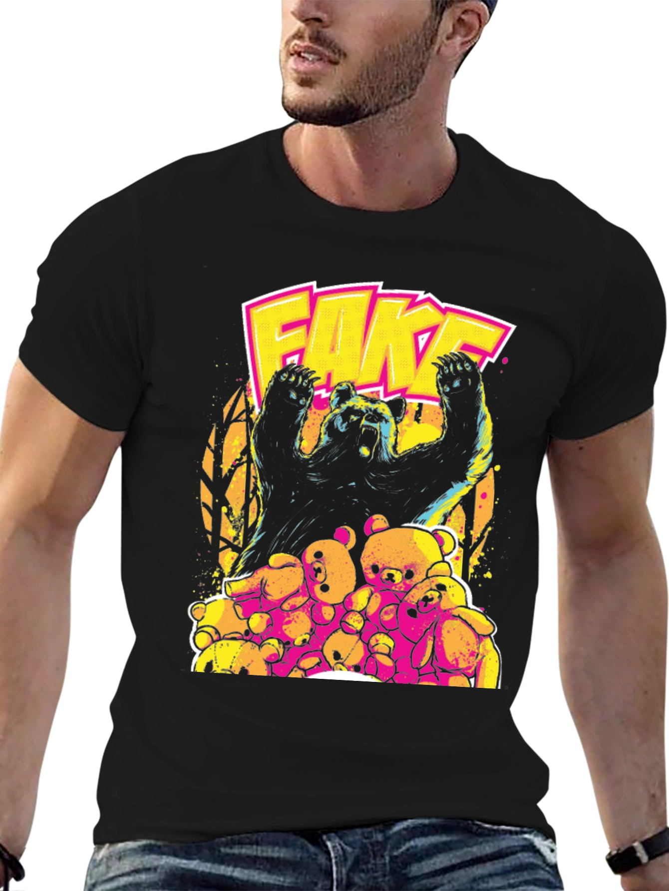 Fake Bear Graphic Print Crew Neck T-Shirt