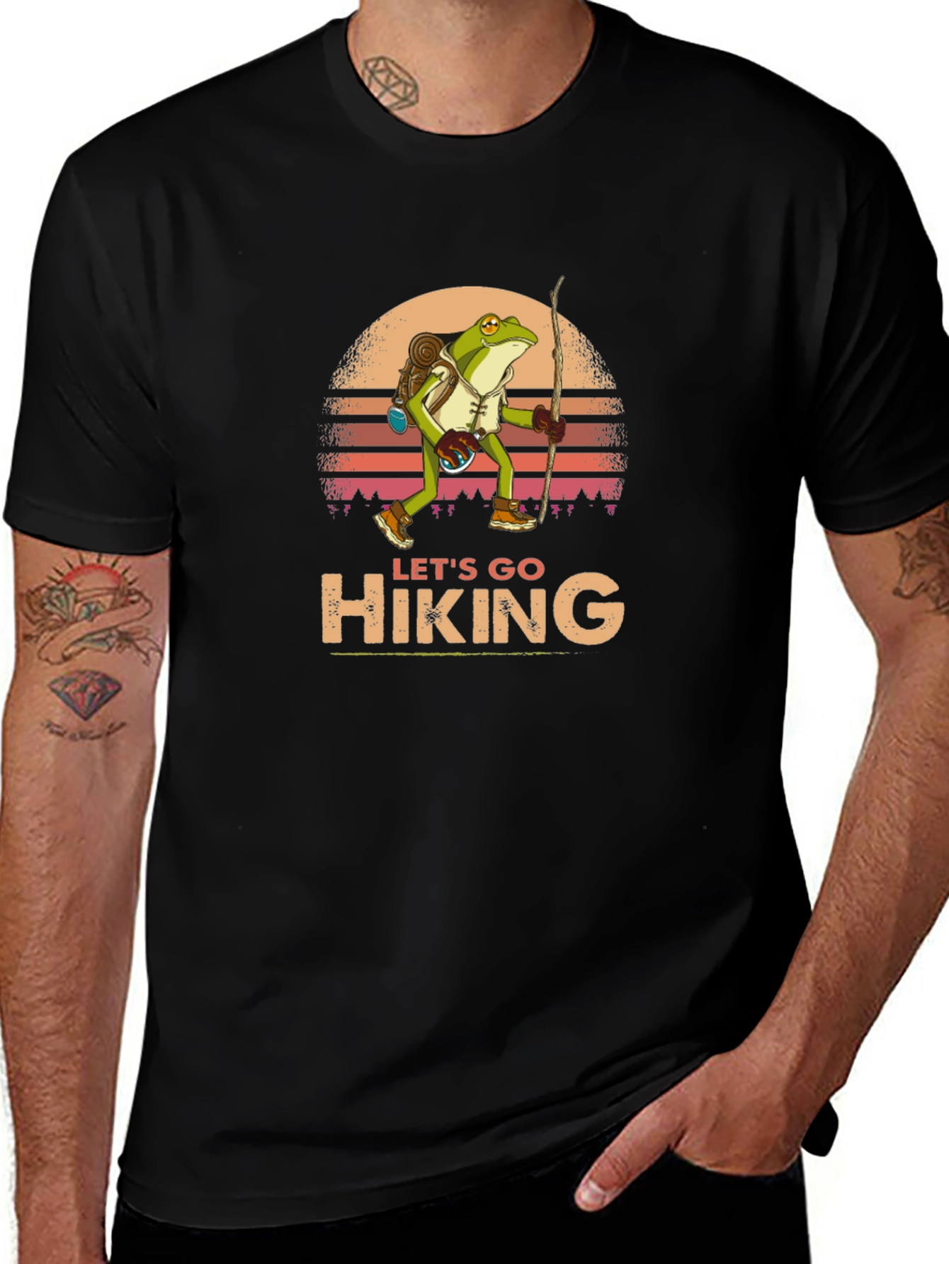 Lets Go Hiking Frog Graphic T-Shirt