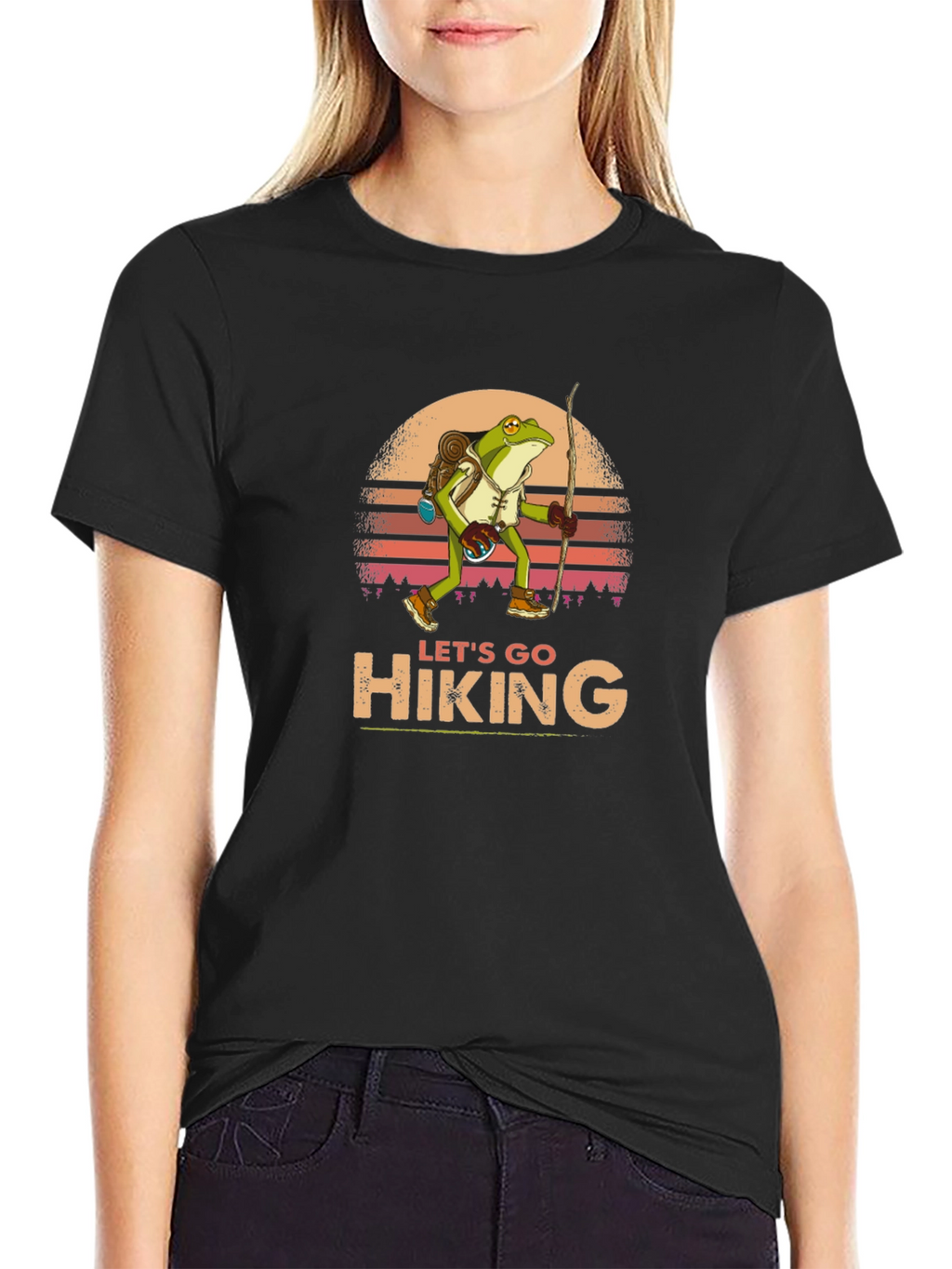 Lets Go Hiking Frog Graphic T-Shirt