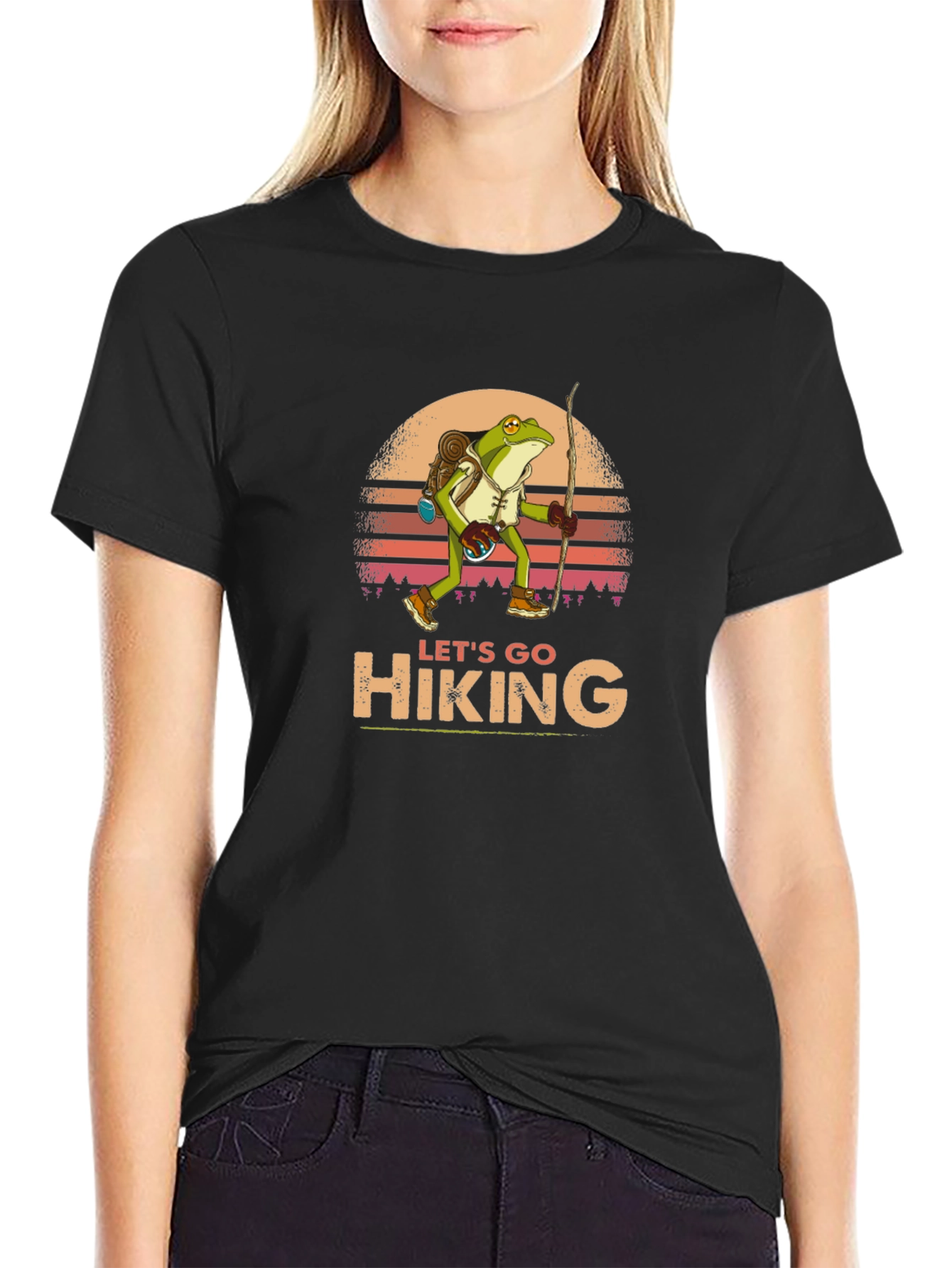 Lets Go Hiking Frog Graphic T-Shirt
