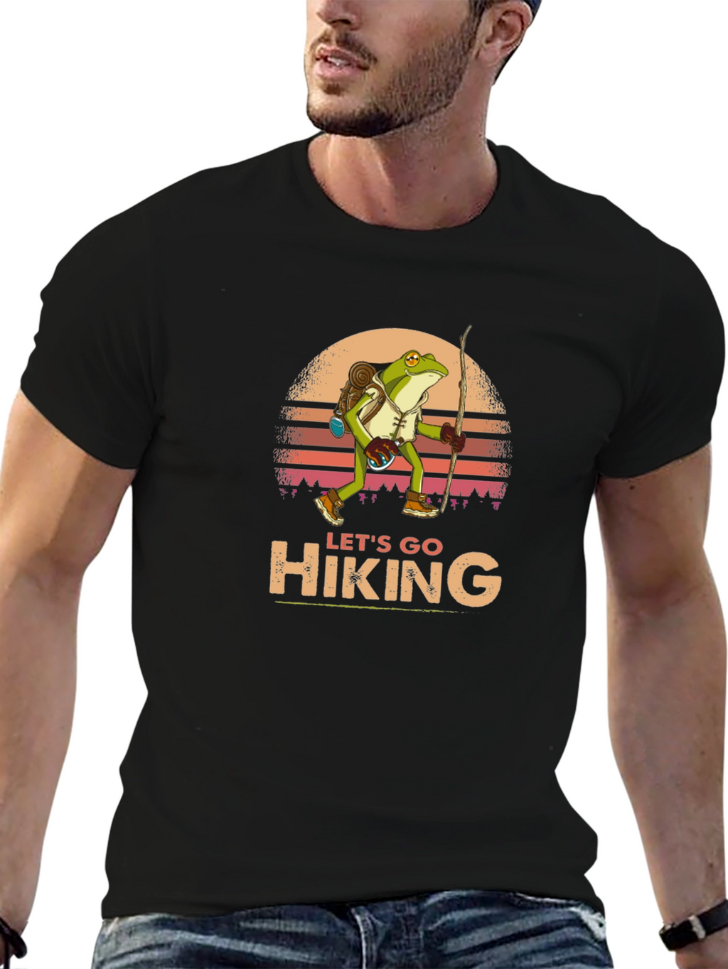 Lets Go Hiking Frog Graphic T-Shirt