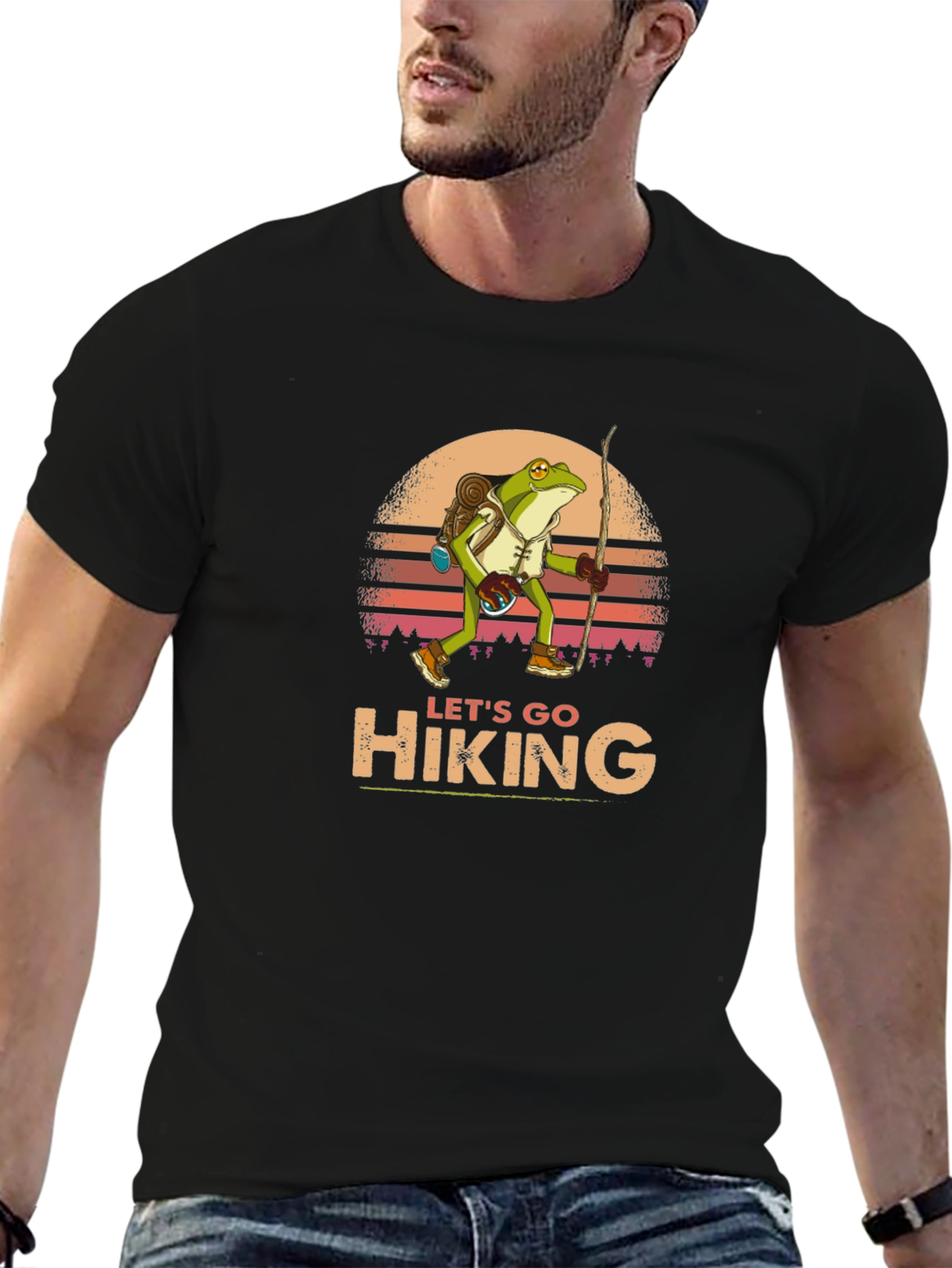 Lets Go Hiking Frog Graphic T-Shirt