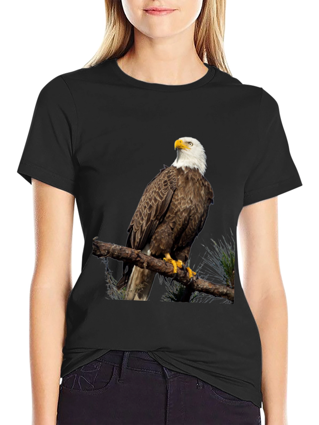 Bald Eagle Graphic Print Black T-Shirt