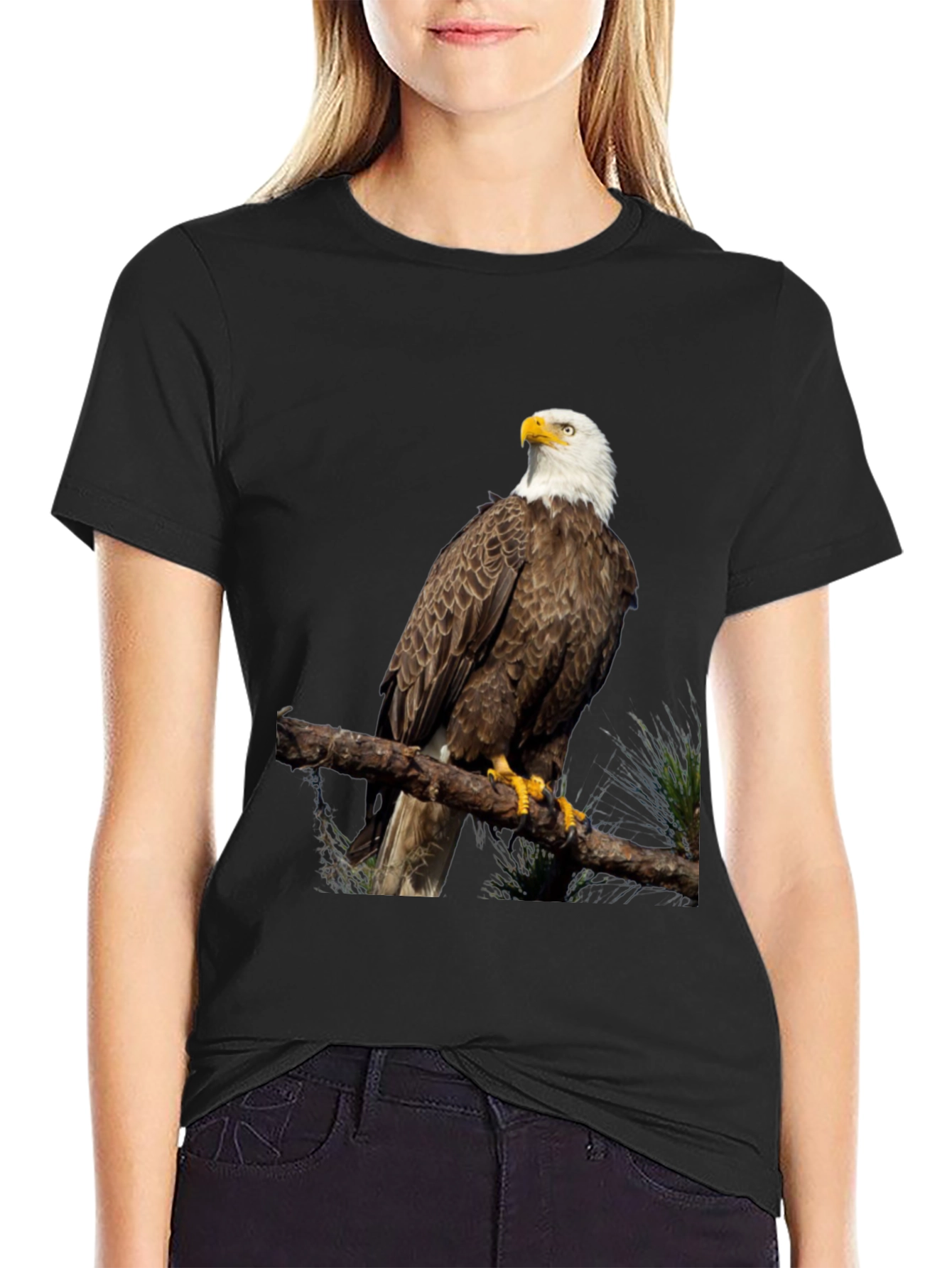 Bald Eagle Graphic Print Black T-Shirt