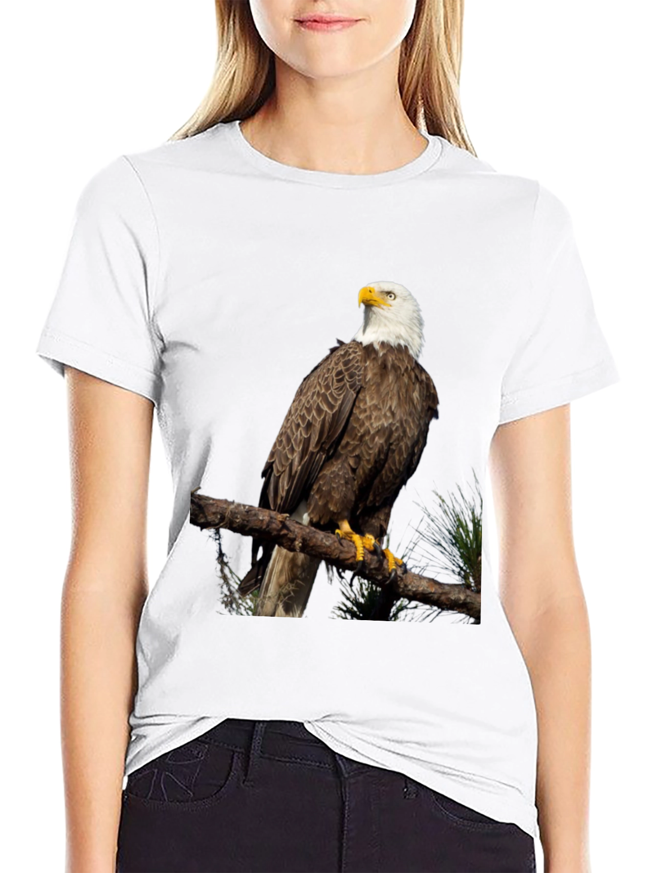 Bald Eagle Graphic Print Black T-Shirt