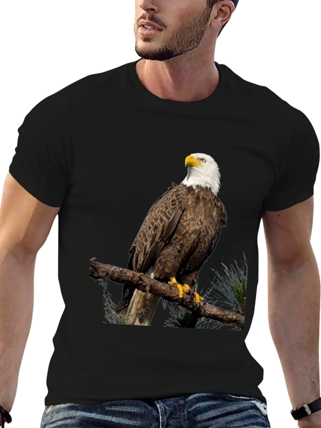 Bald Eagle Graphic Print Black T-Shirt