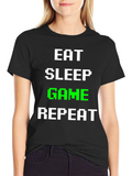 Eat Sleep Game Repeat Gamer T-Shirt - Black