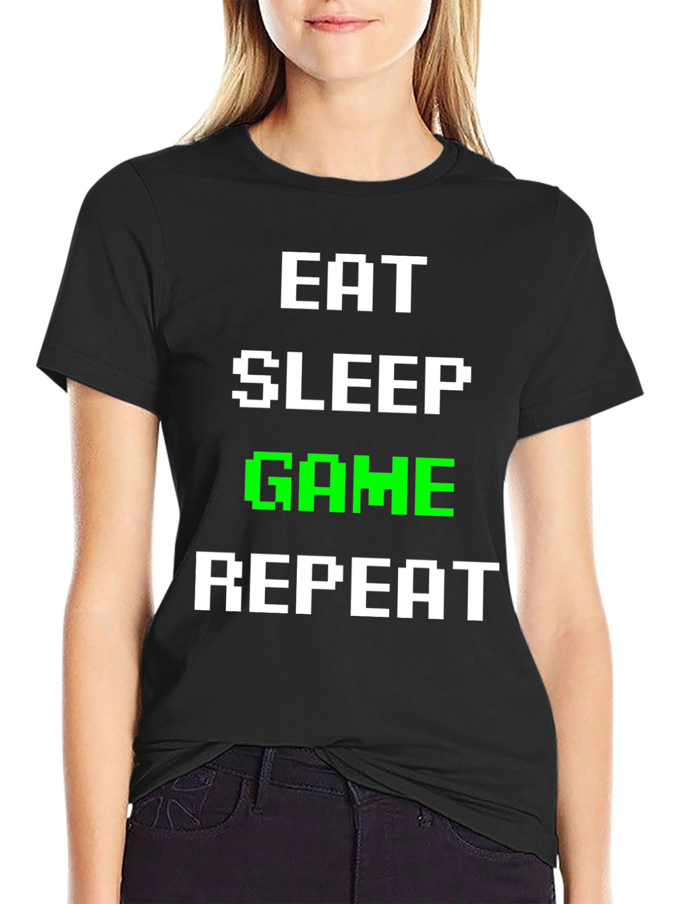 Eat Sleep Game Repeat Gamer T-Shirt - Black
