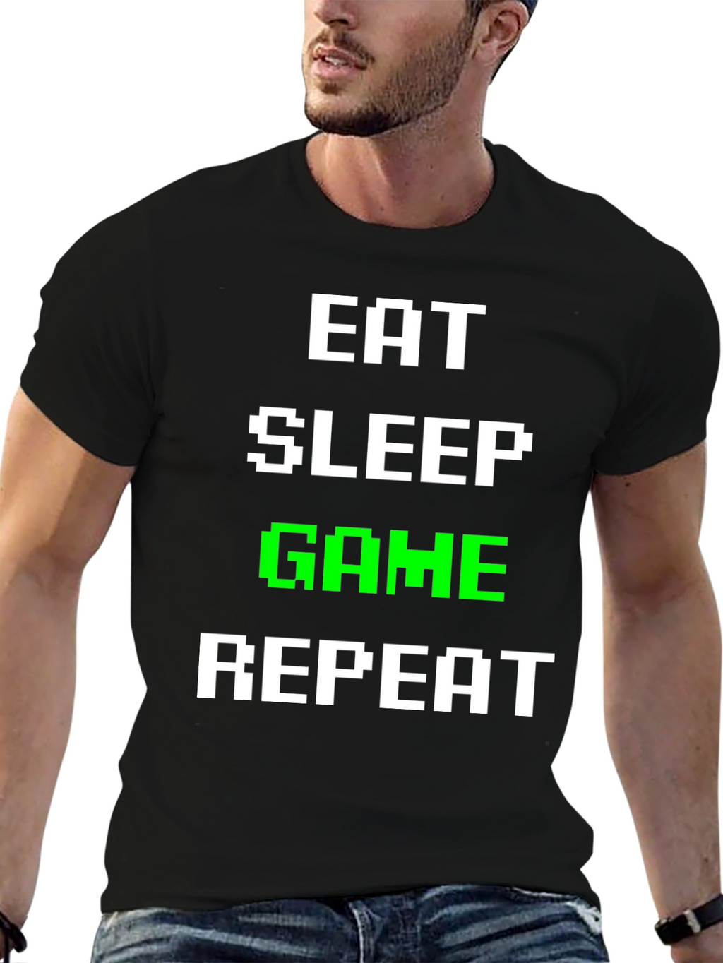 Eat Sleep Game Repeat Gamer T-Shirt - Black