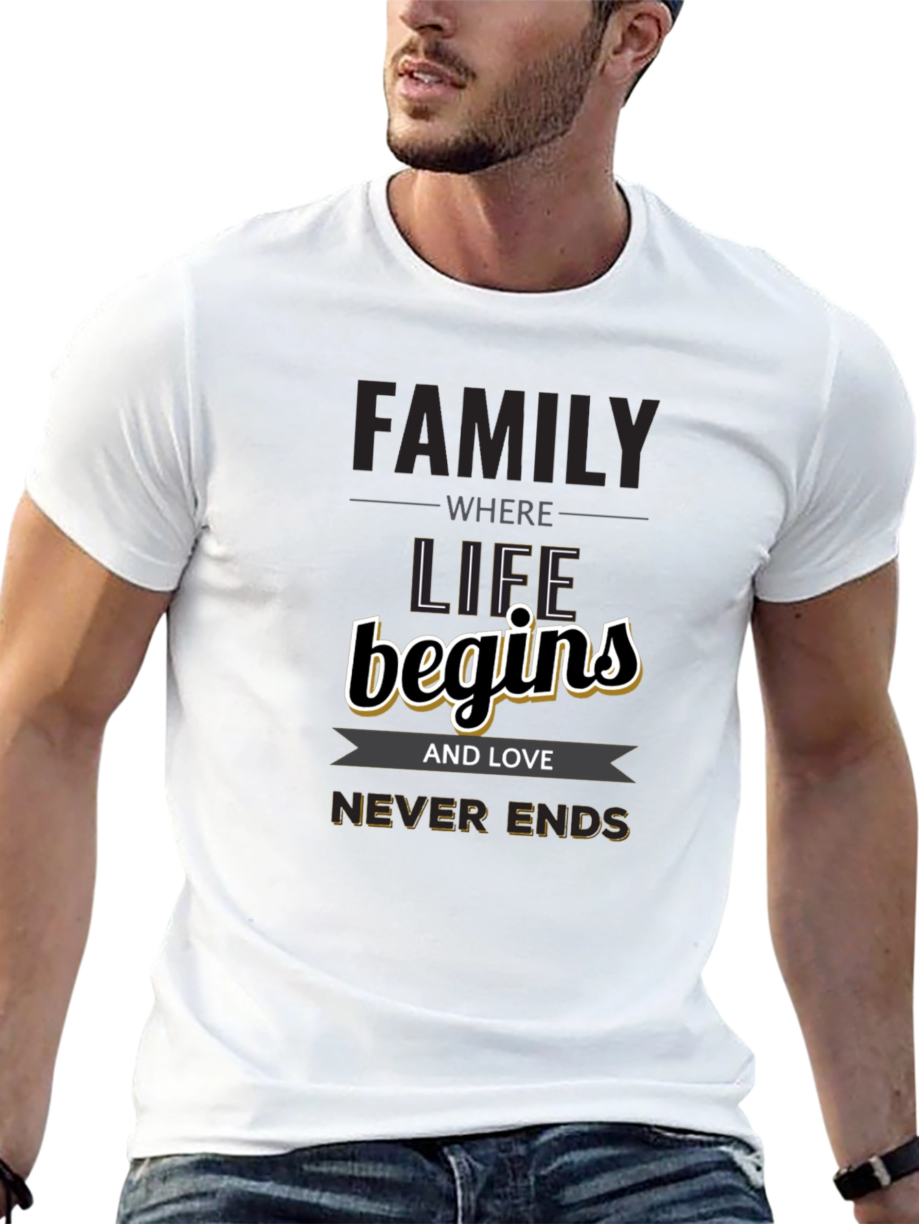 Family Begins T-Shirt - Love Never Ends