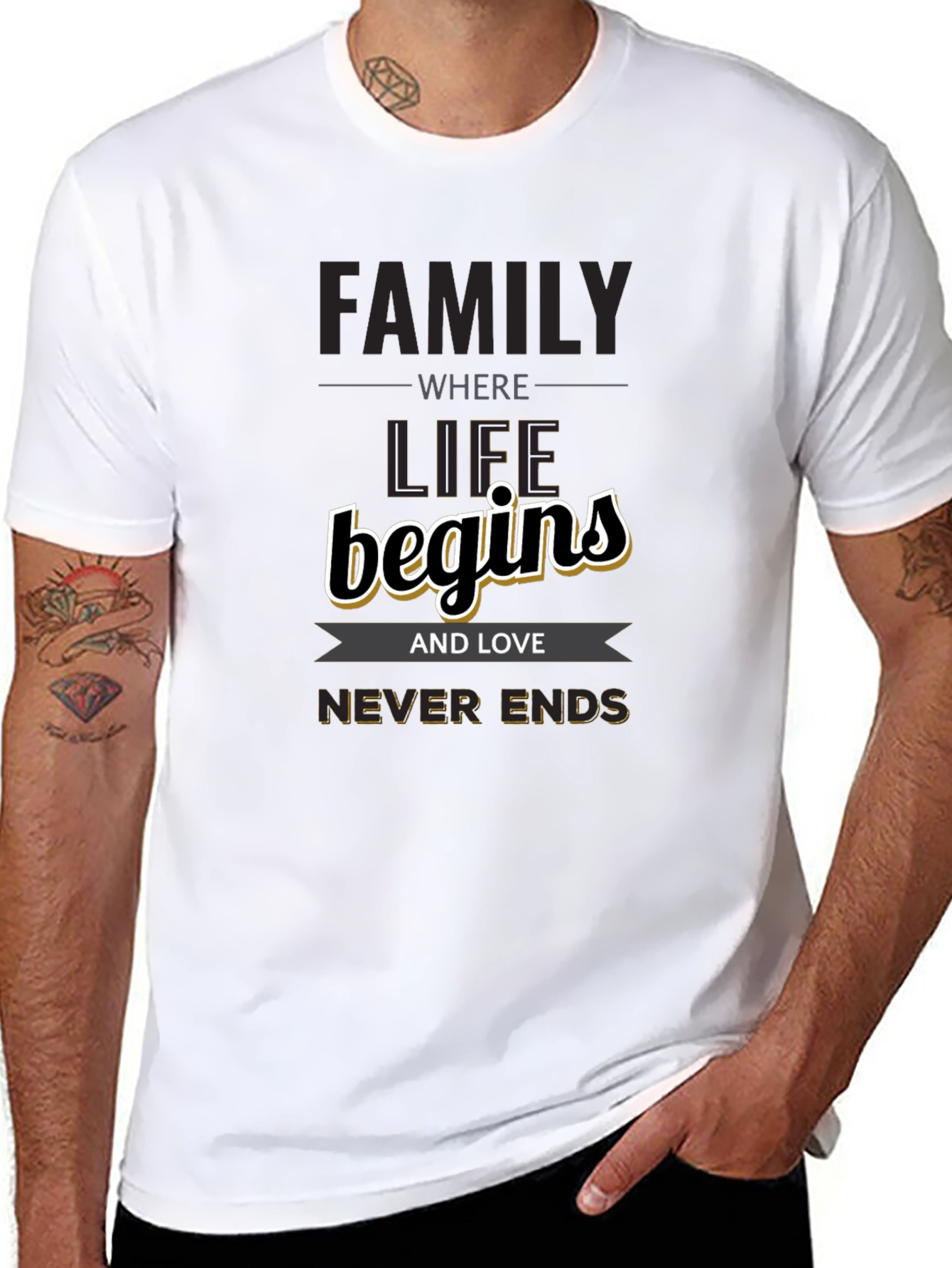Family Begins T-Shirt - Love Never Ends