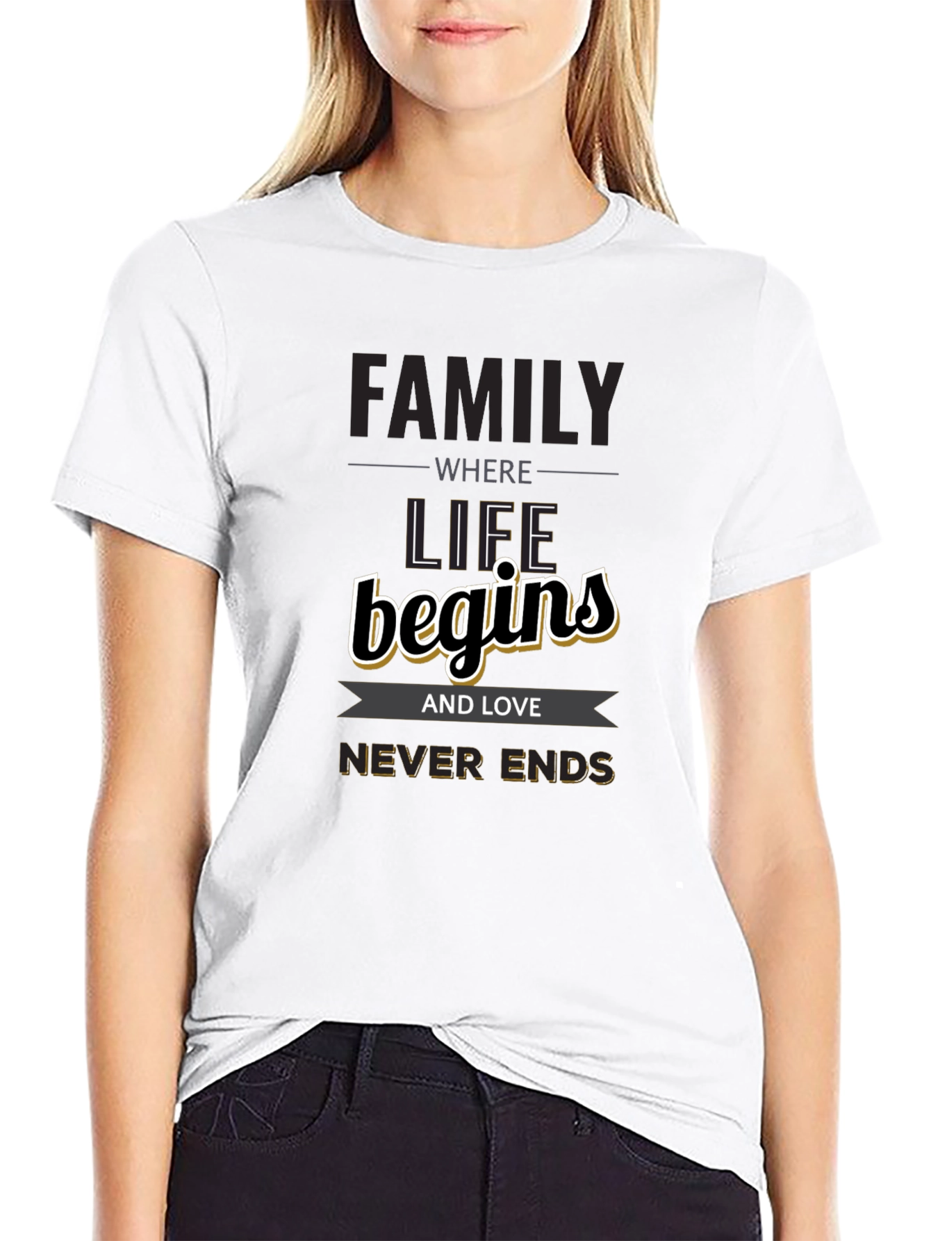Family Begins T-Shirt - Love Never Ends