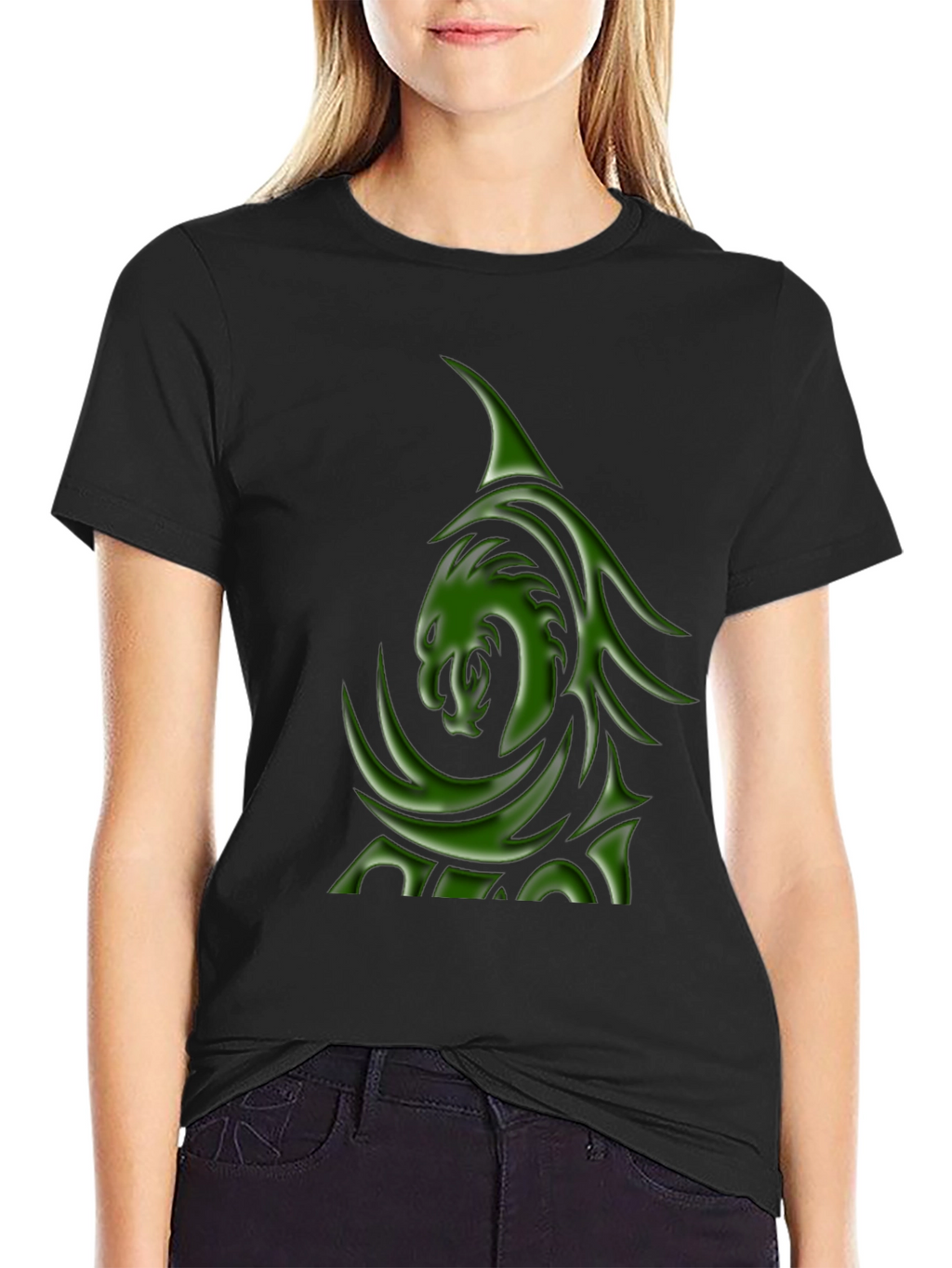 Mens Black T-Shirt with Green Dragon Graphic