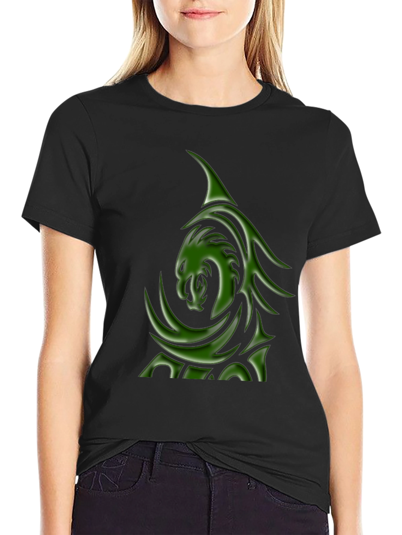 Mens Black T-Shirt with Green Dragon Graphic