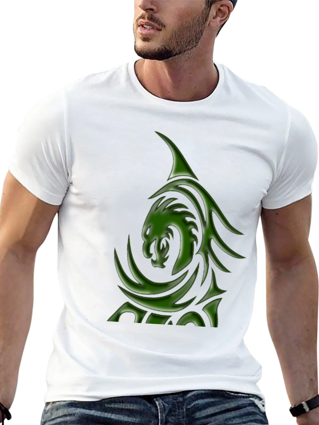 Mens Black T-Shirt with Green Dragon Graphic
