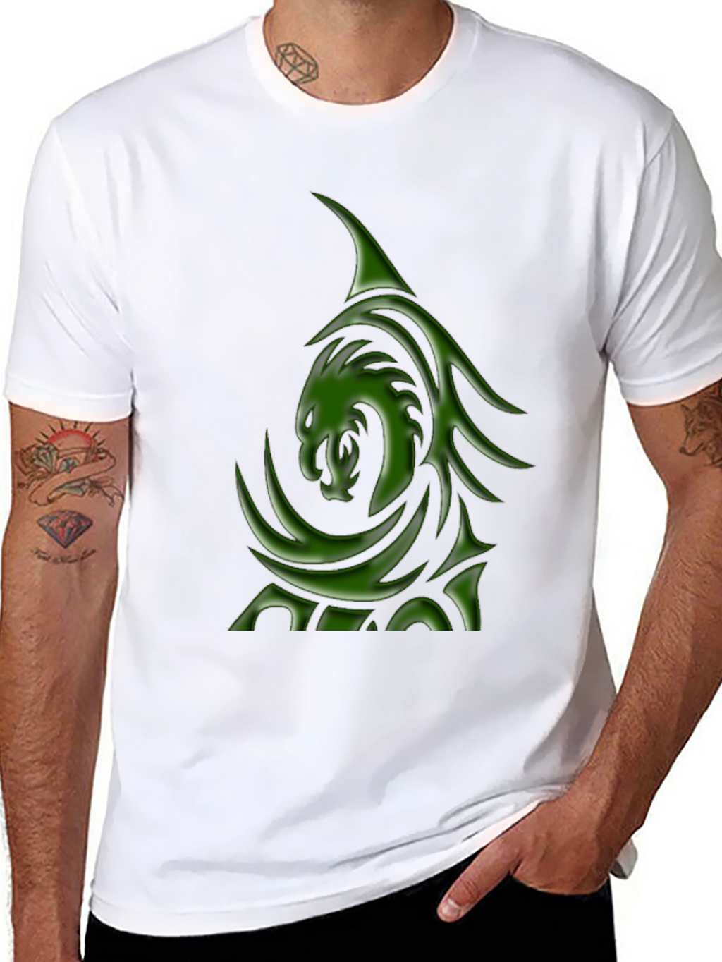 Mens Black T-Shirt with Green Dragon Graphic