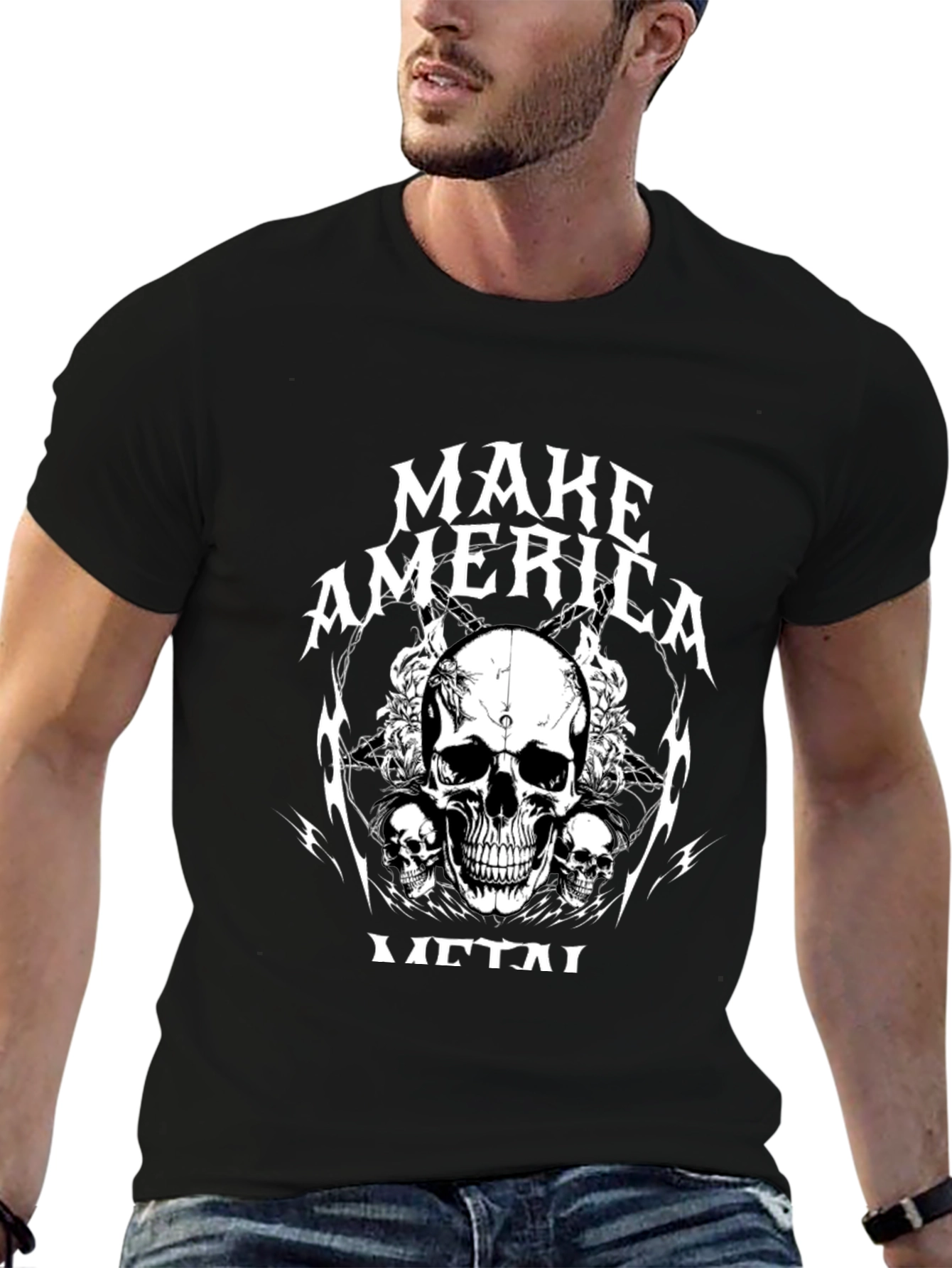 Make America Metal Skull Graphic Black T-Shirt