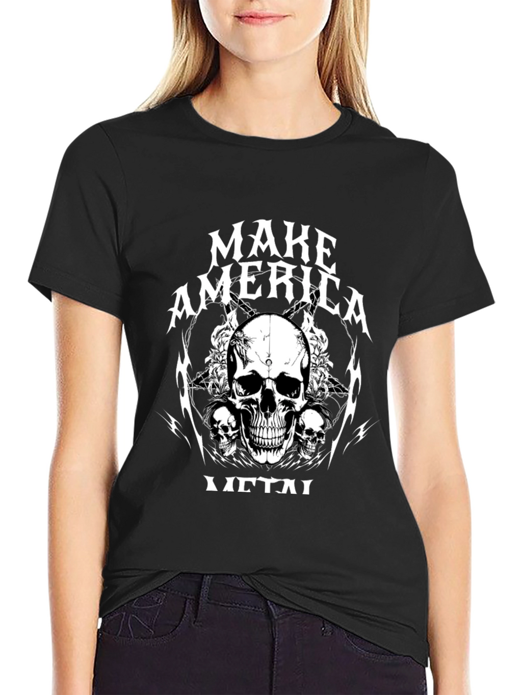 Make America Metal Skull Graphic Black T-Shirt