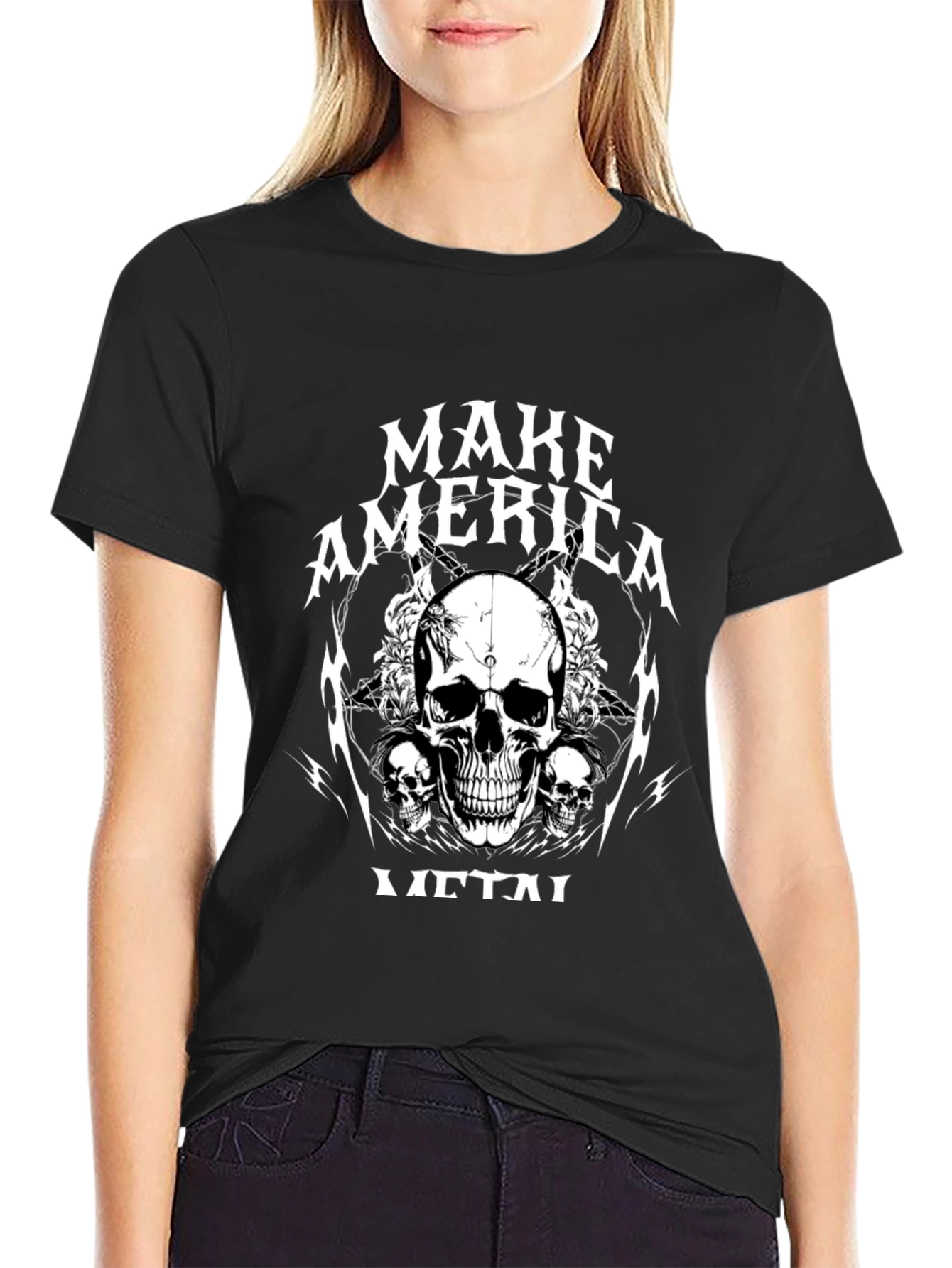 Make America Metal Skull Graphic Black T-Shirt