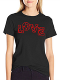 Floral LOVE Print Black T-Shirt