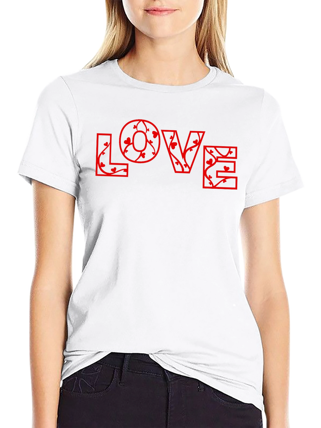 Floral LOVE Print Black T-Shirt